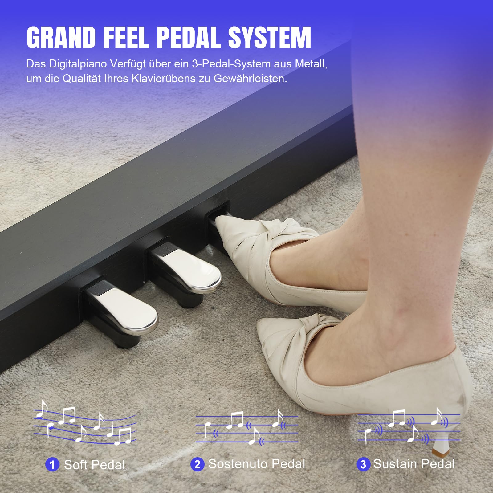 MUSTAR Piano digital de 88 teclas con mecanismo de martillo, piano clásico profesional, función dual y transpose, 3 pedales, soporte para piano, altavoz, USB/MIDI, negro