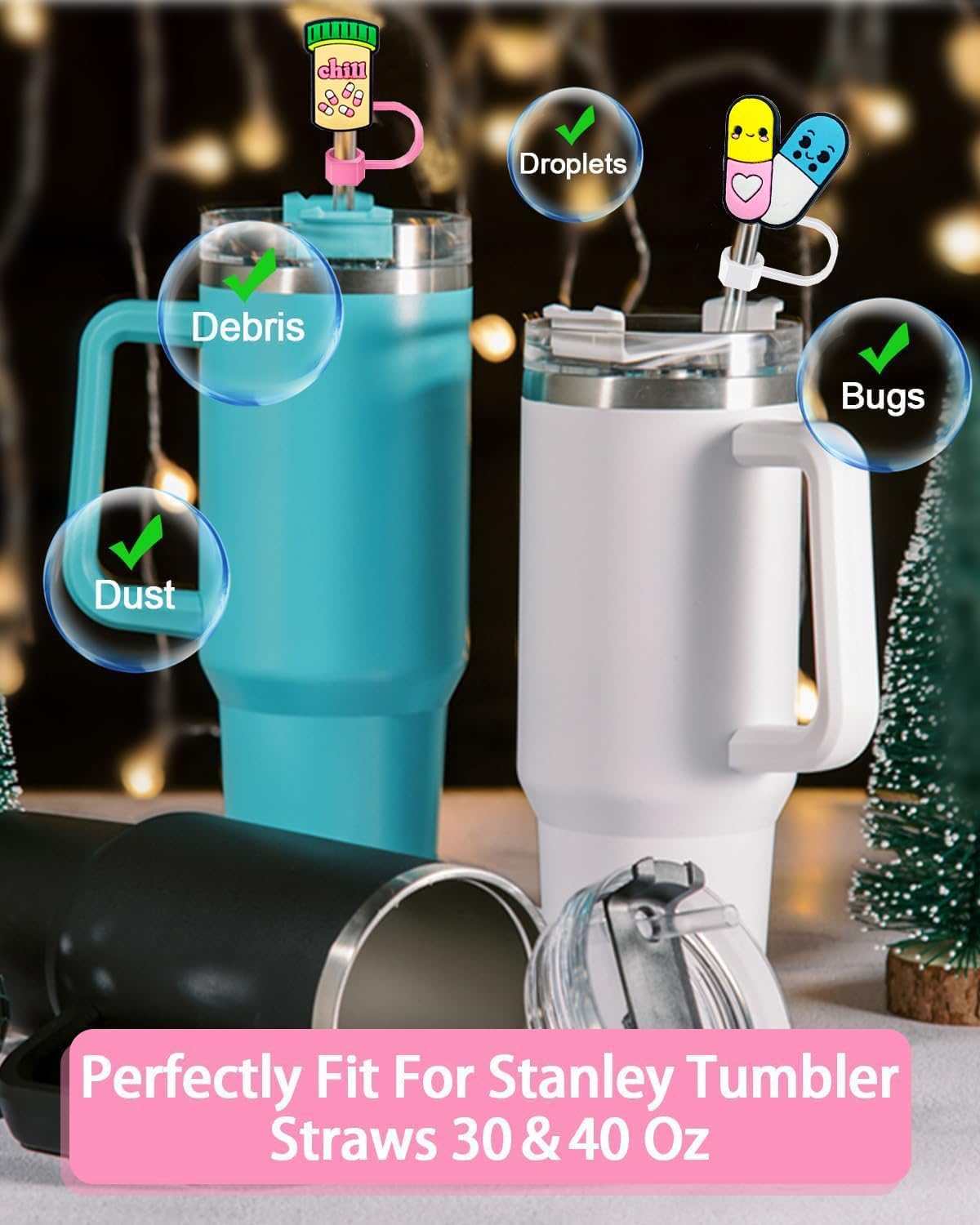 12PCS Medical Straw Cover Cap for Stanley Cup, Cute Silicone Nurse Straw Topper for Stanley 30&40 Oz Tumbler, 10mm 0.4in Dust-Proof Reusable Tips Lids, Cute Nurse Gifts - Image 3