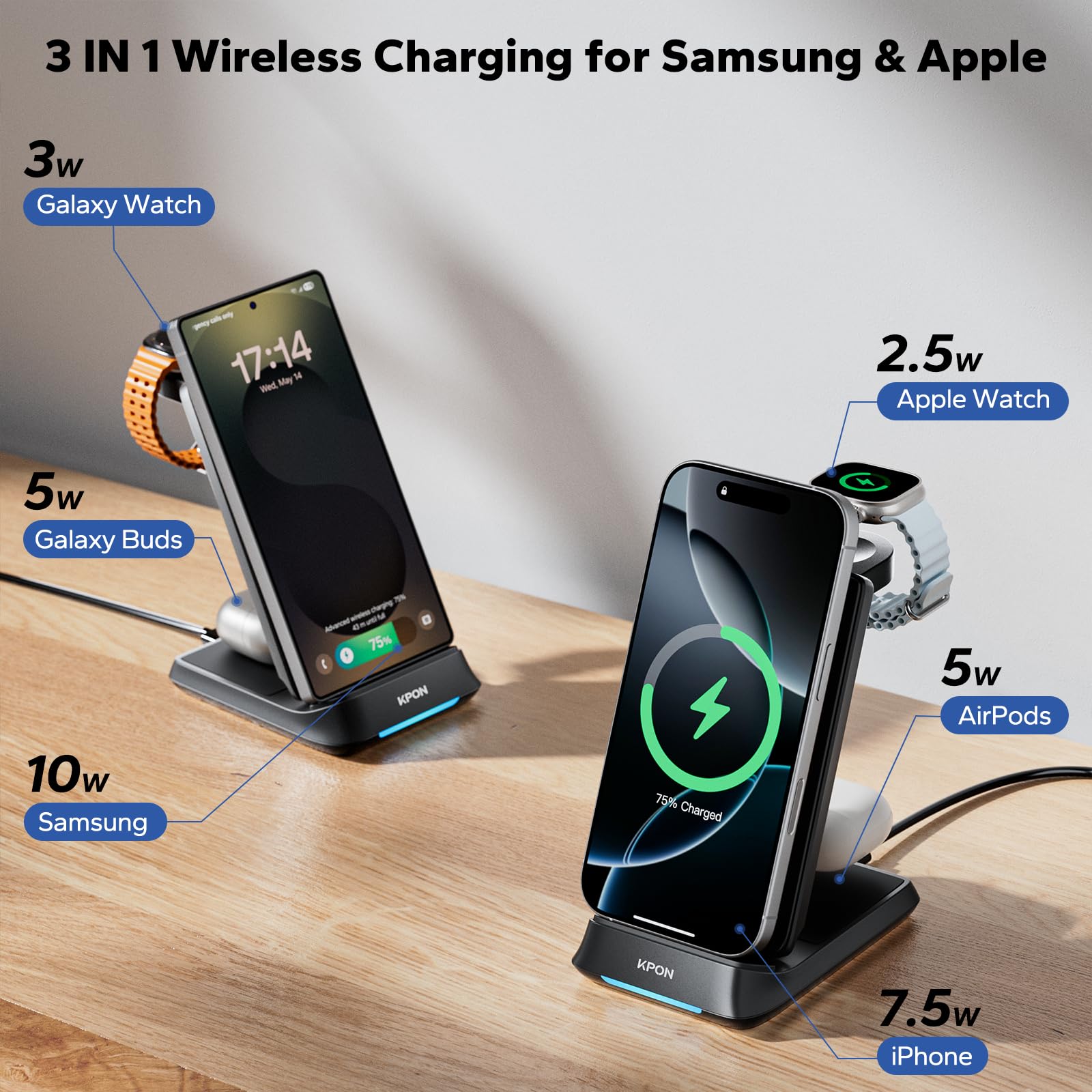 Amazon.com: Kpon Wireless Charging Station for Samsung Apple Thick