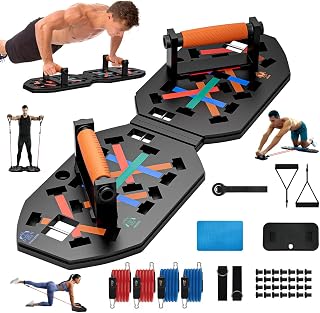 VEICK Push Up Board Fitness, Portable Foldable Exercise Equipment, Fitness Accessories with Resistance Bands Skateboard, Professional Strength Training Equipment for Men Women