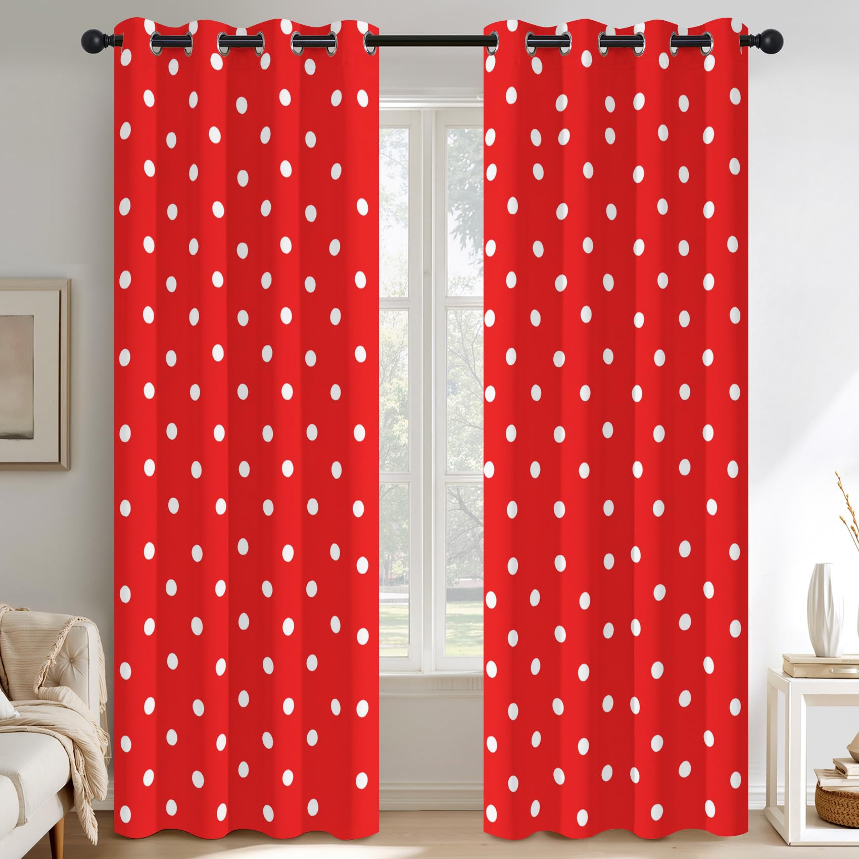 Generisch Punkte Vorhänge Wohnzimmer Schlafzimmer, 95% Blickdicht Vorhang Punkte Geometrisch Gardinen mit Ösen, Thermo Verdunklungsvorhänge 2er Set, H160 x B132 cm X&-150