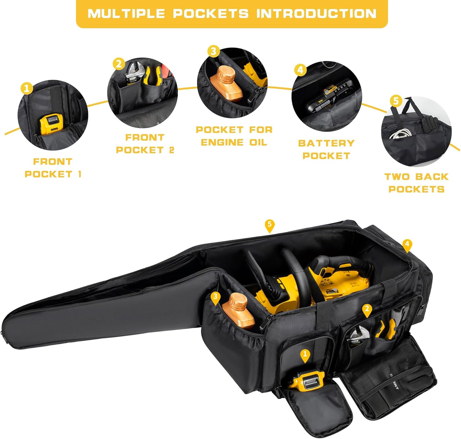 Chainsaw Carrying Case, Waterproof Foldable Chainsaw Storage Bag Compatible with EGO, Dewalt, Greenworks 14 & 16 & 18 Inch Cordless Power Chainsaw & Accessories