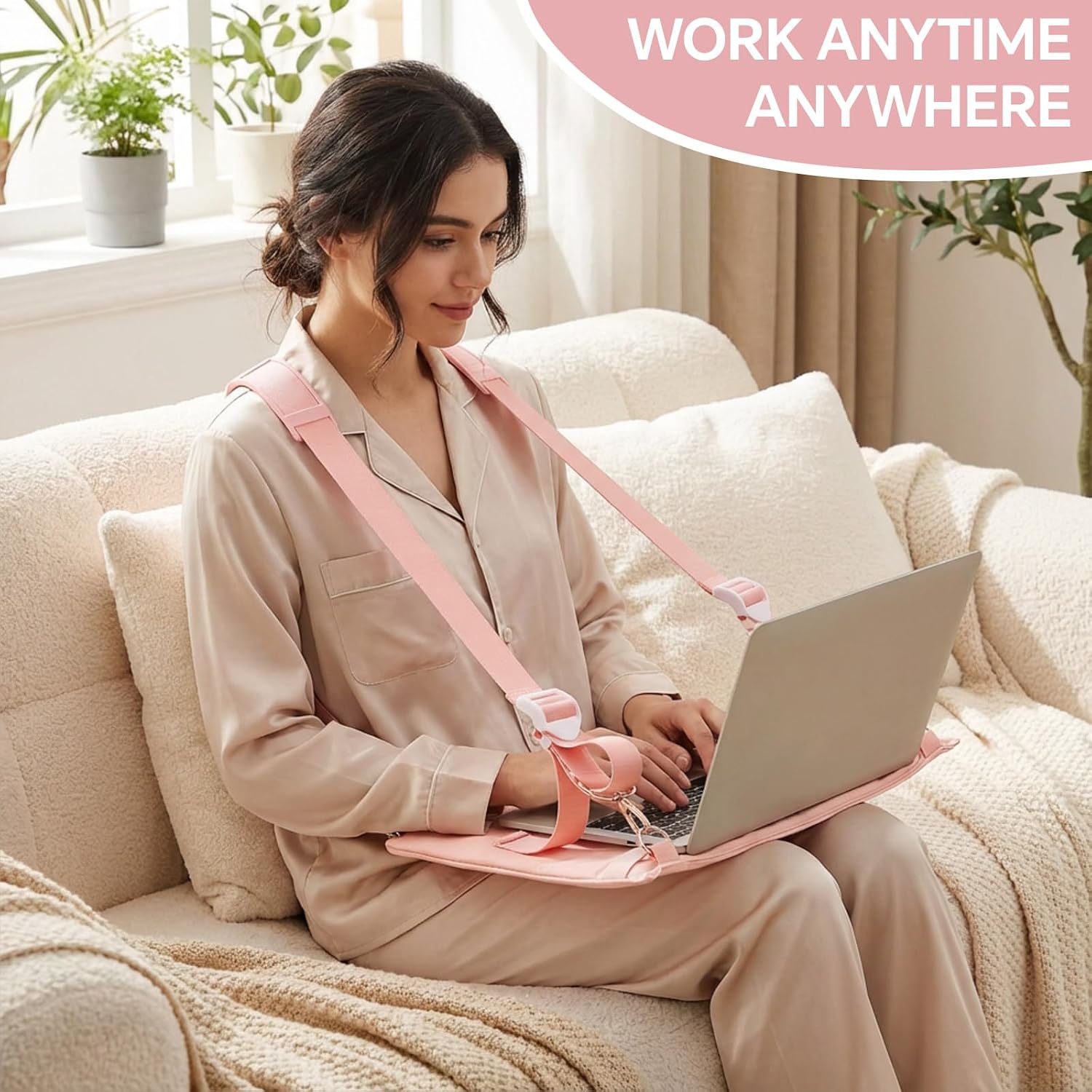 Suncalla Laptop Harness for Walking Portable Wearable Laptop Stand for up to 16'' Tablets E-Readers Notebook Notepad Standing Desk with Adjustable Straps(Pink)