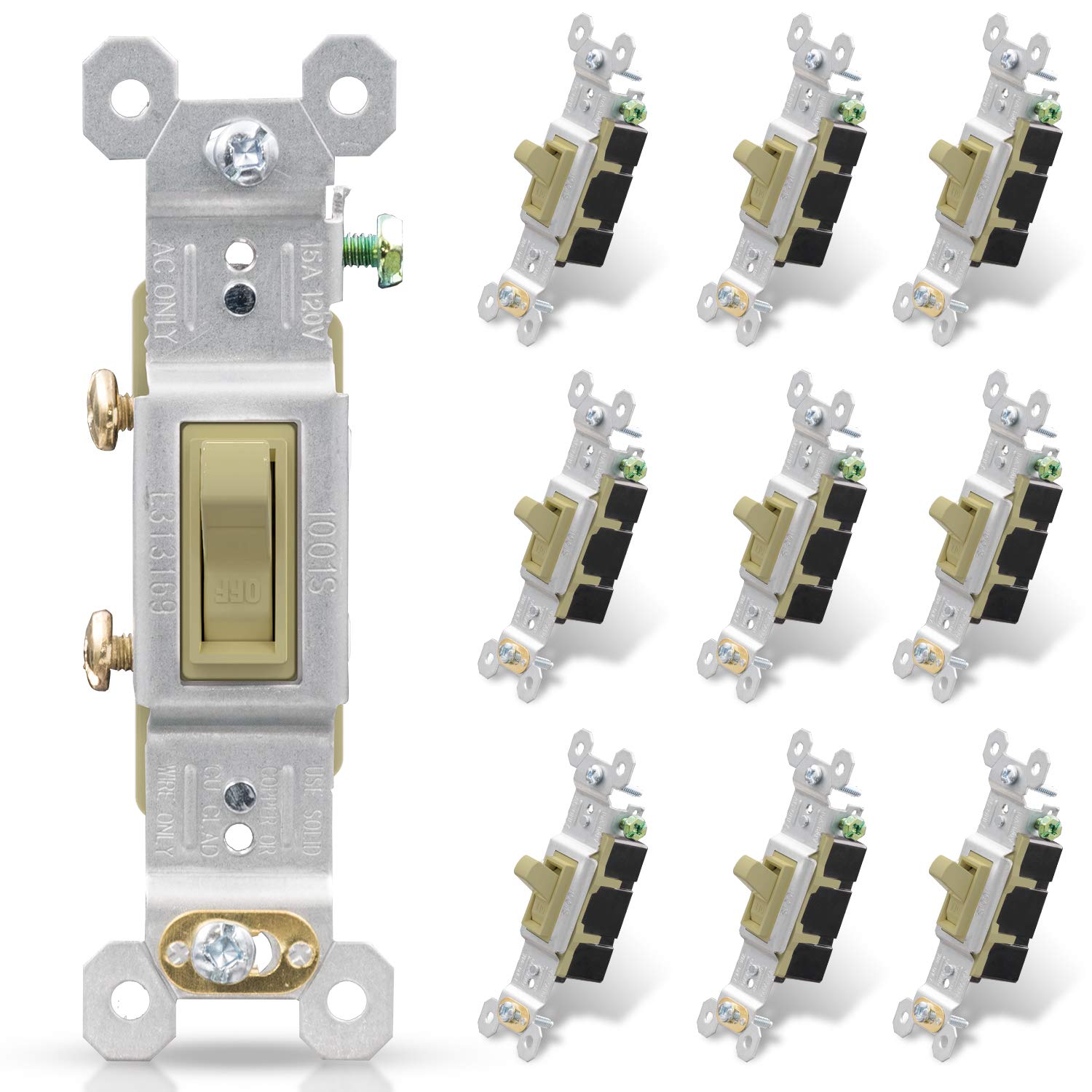 ELEGRP Single Pole Toggle Light Switch, 15 Amp, 120 Volt, Toggle Framed ...