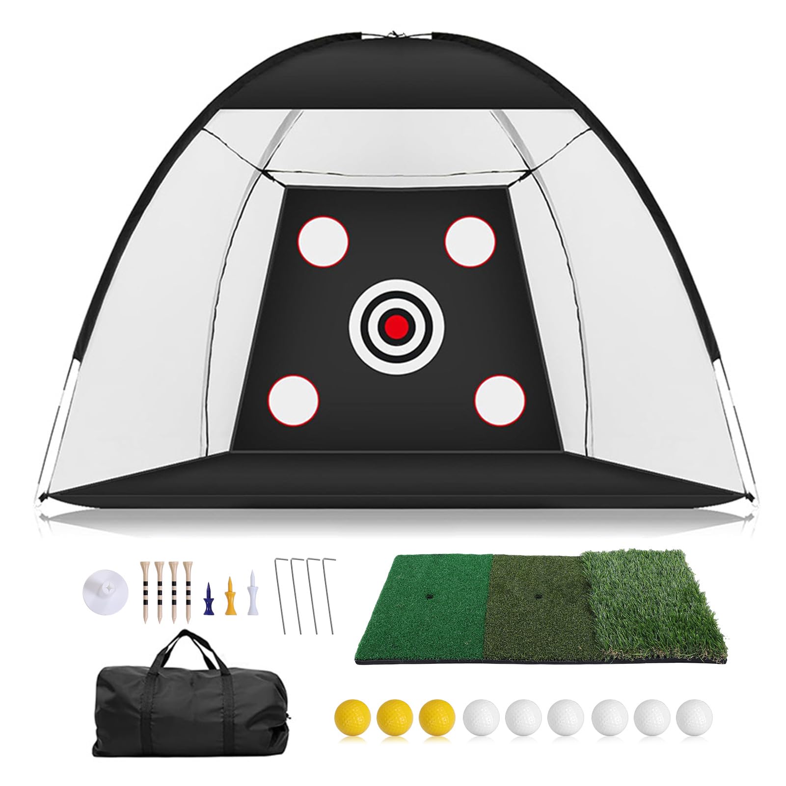 Red de Práctica de Swing de para Exteriores, Triple Red de Entrenamiento de Césped Plegable, Red de Objetivo Multifuncional, Duradera Y de Fácil Instalación 10 x 7 pies