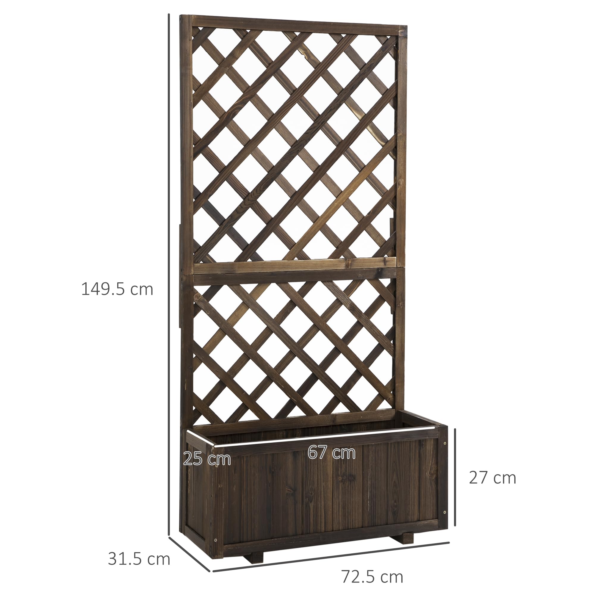 Outsunny Fioriera da Esterno con Spalliera a Griglia per Piante Rampicanti e Vaso, Fioriera in Legno di Abete Durevole, 72.5x31.5x149.5 cm