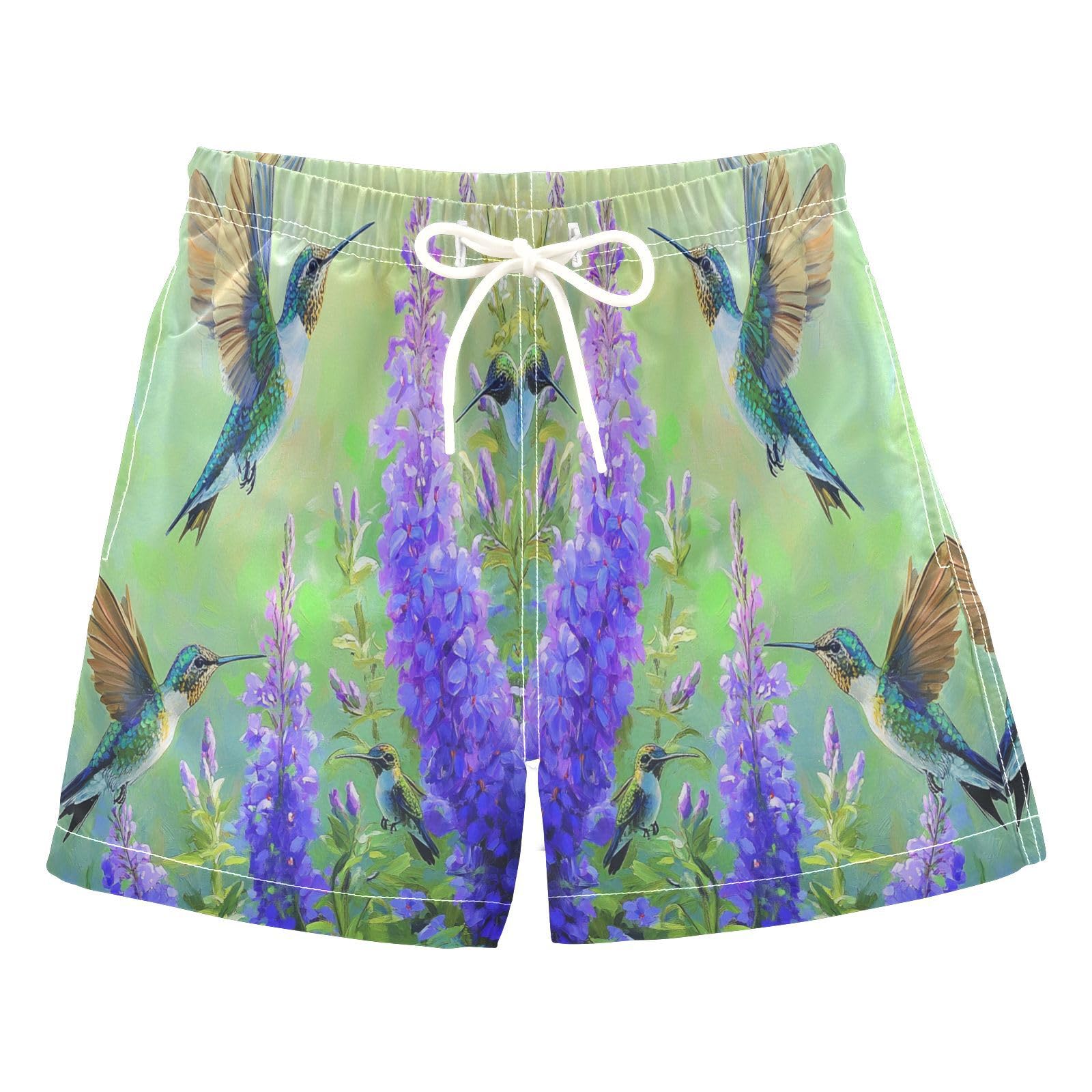 Jucciaco Boys Beach Board Shorts Hummingbird Flower Cool Quick Dry Swim Trunk Swimwear for Kids