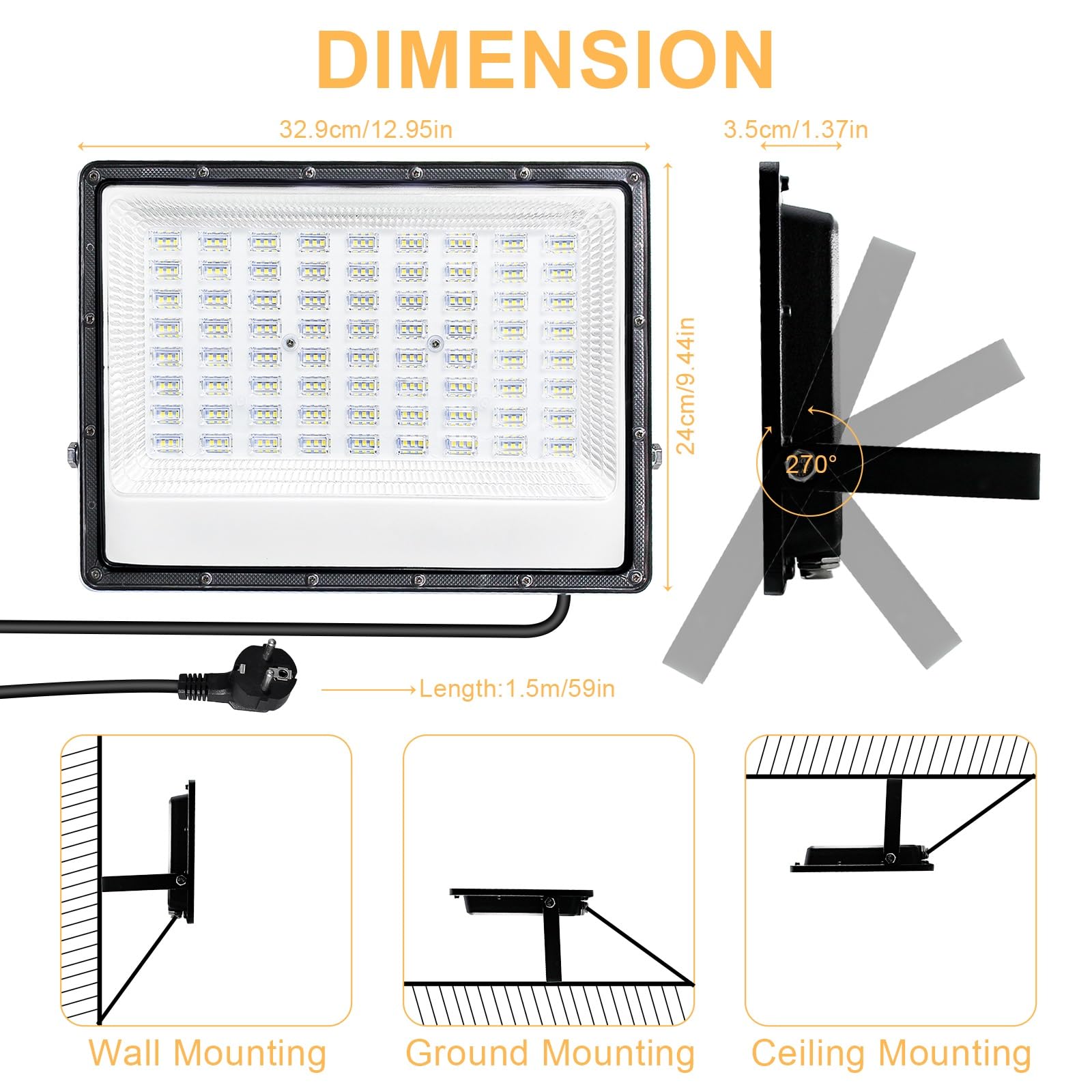 CREATESTAR Faretto Led da Esterno 150W, 15000LM Faretti Led Esterni 6500K luce bianca fredda, IP66 Impermeabile Faro Led Esterno per magazzino, garage, giardino, cortile, parcheggio, campo sportivo
