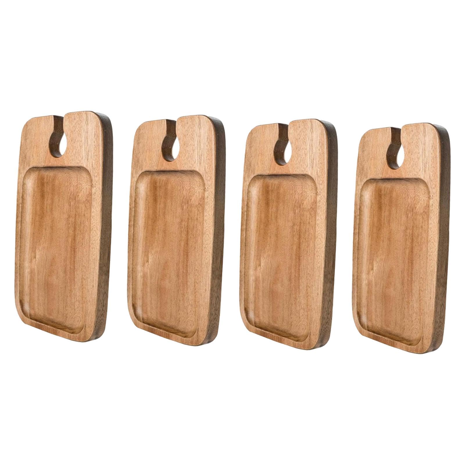 Bandeja de Madera de 2 Piezas para Aperitivos con Compartimento de Vidrio, Plato para Snacks, Bandeja para Servir, Tabla de Embutidos, Tabla de Quesos, 4 Piezas, Individual
