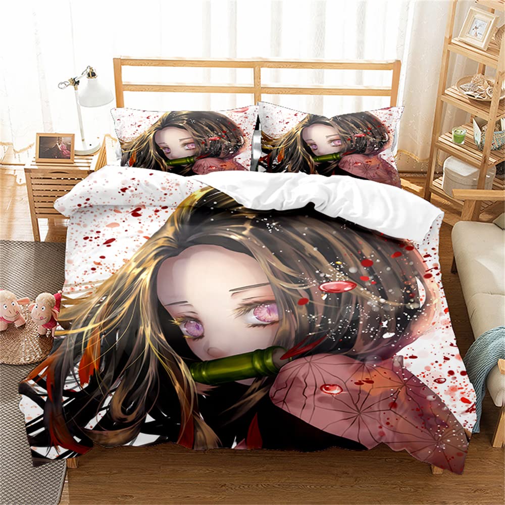 Ste-X Women's Ds 03 Duvet Cover Set 3Pcs Demon Slayer Bedding Set Soft Microfiber Easy Care Witn 2 Pillowcases For Teens Girls Kids Reversible (200X200cm(Double),)