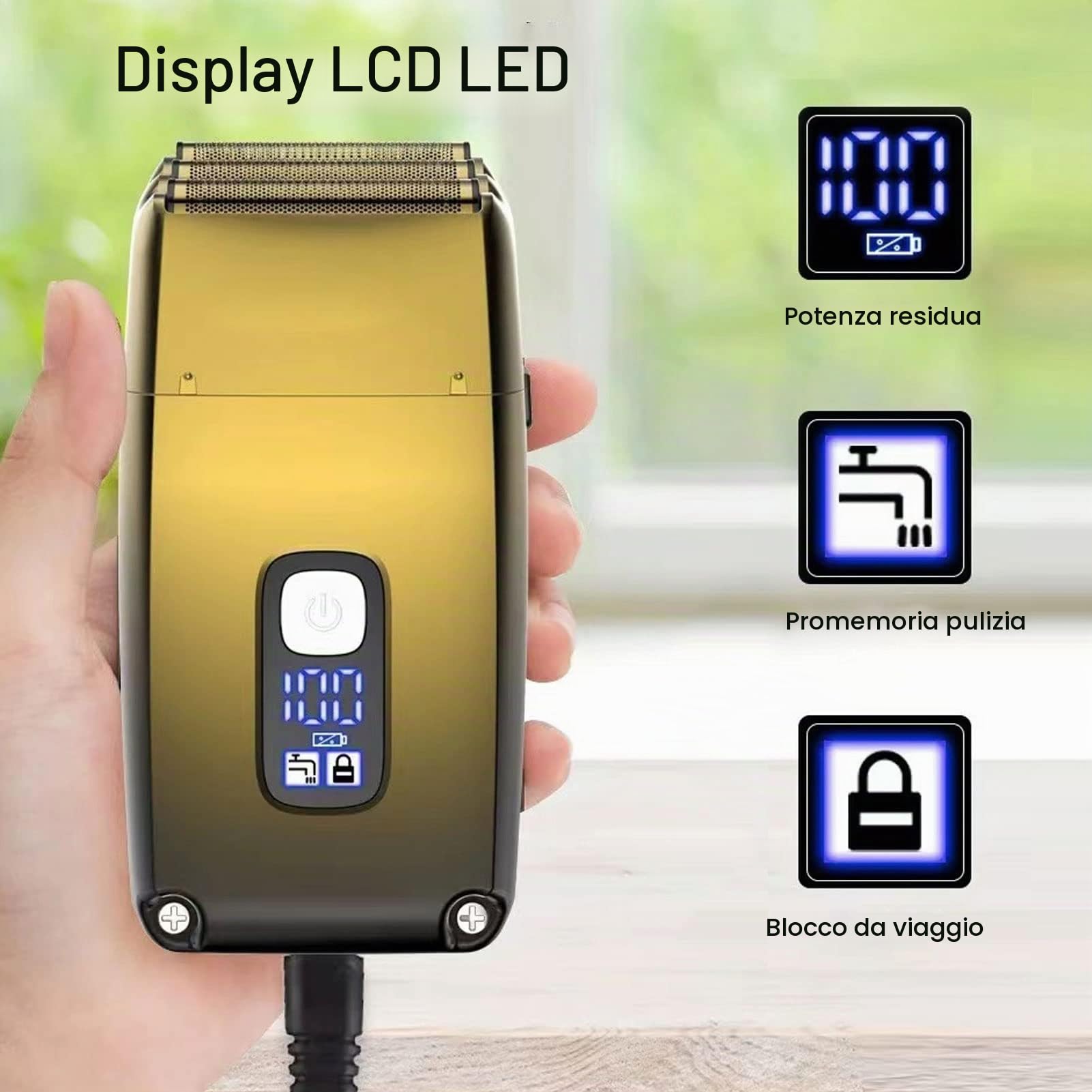 Rasoio Elettrico a Tripla Lame Rasoio a Lamina USB Ricaricabile Display LCD Rasoio Elettrico Impermeabile Rasoio da Viaggio Portatile da Uomo