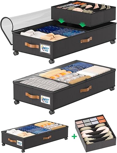Miniatura 10 de Paquete de 2 contenedores de almacenamiento debajo de la cama con ruedas, contenedores de almacenamiento de zapatos debajo de la cama, organizador