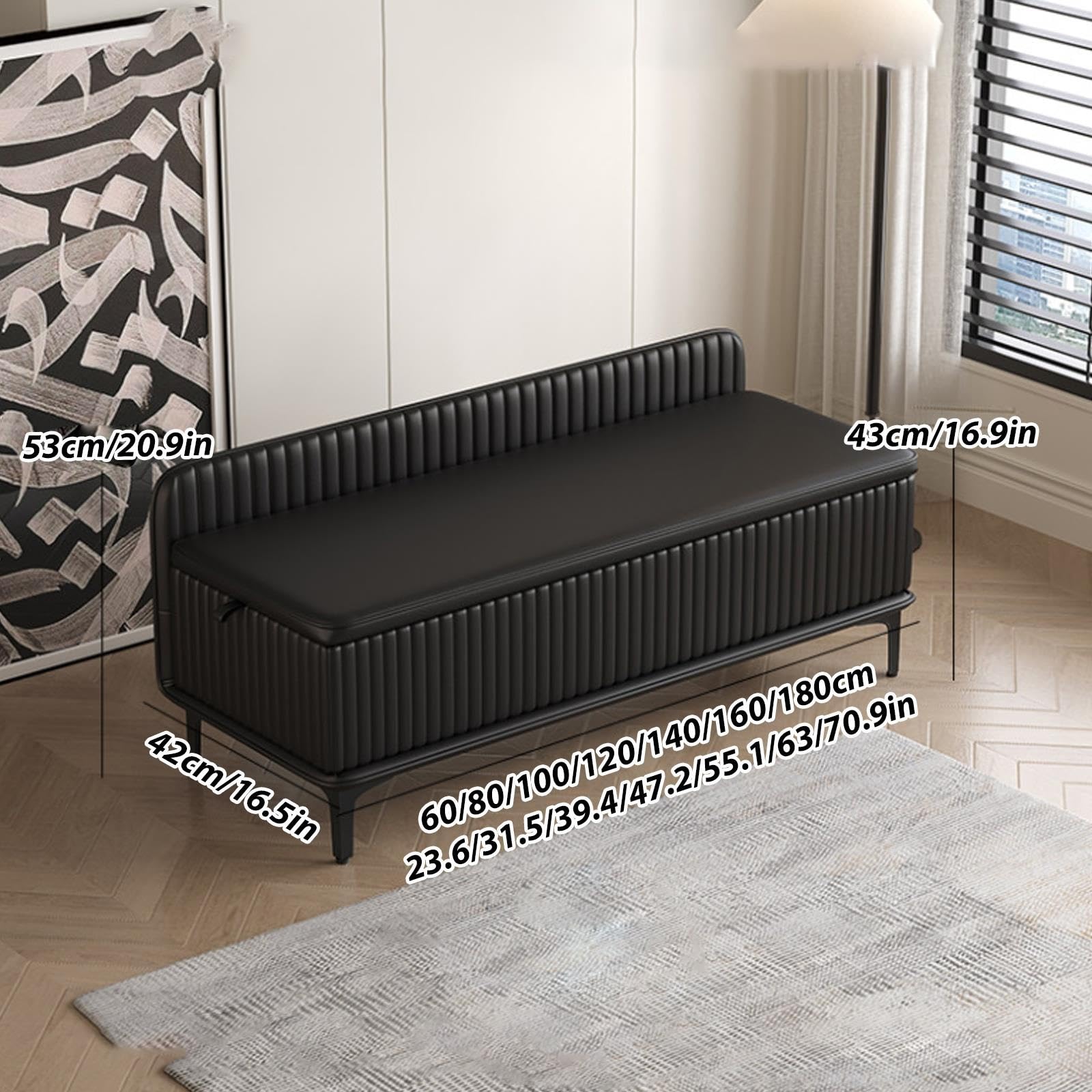Panca moderna per camera da letto con vano contenitore;