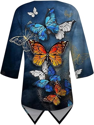 Miniatura 2 de Camisetas casuales de manga 34 para mujer, manga 34, manga 34, cuello redondo, mangas tres cuartos