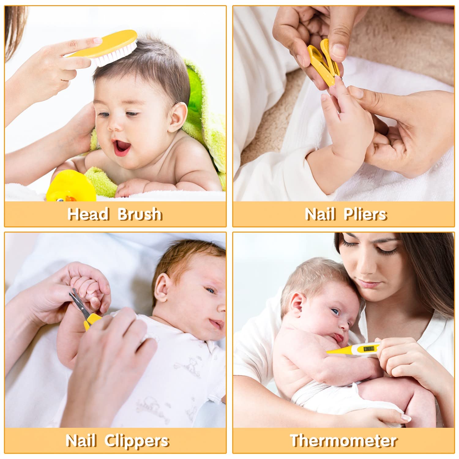 Kit de Soin Bébé 13pcs, BelonLink Trousse complète de soin pour bébé, Toilettage de Soin Quotidien Portable Kit Toilette Bébé Naissance Thermomètre de Bain, Coupe-ongles, Ciseaux, Peigne pour Bébé
