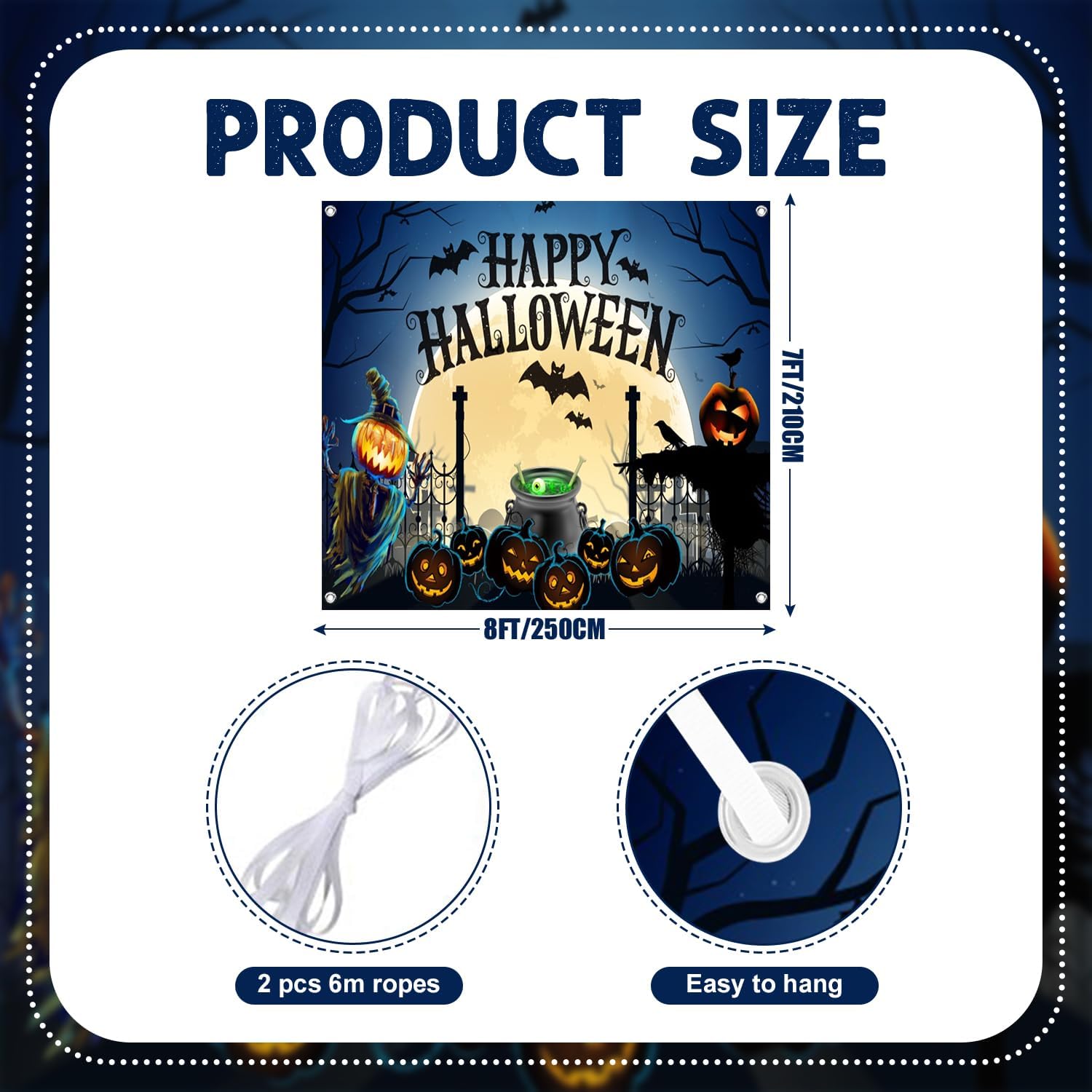 7x8ft Happy Halloween Garage Door Decor Full Moon Night Pumpkins Bats Witchy Elements Motif Garage Door Cover for Indoor Outdoor Festive Celebration Background Decor