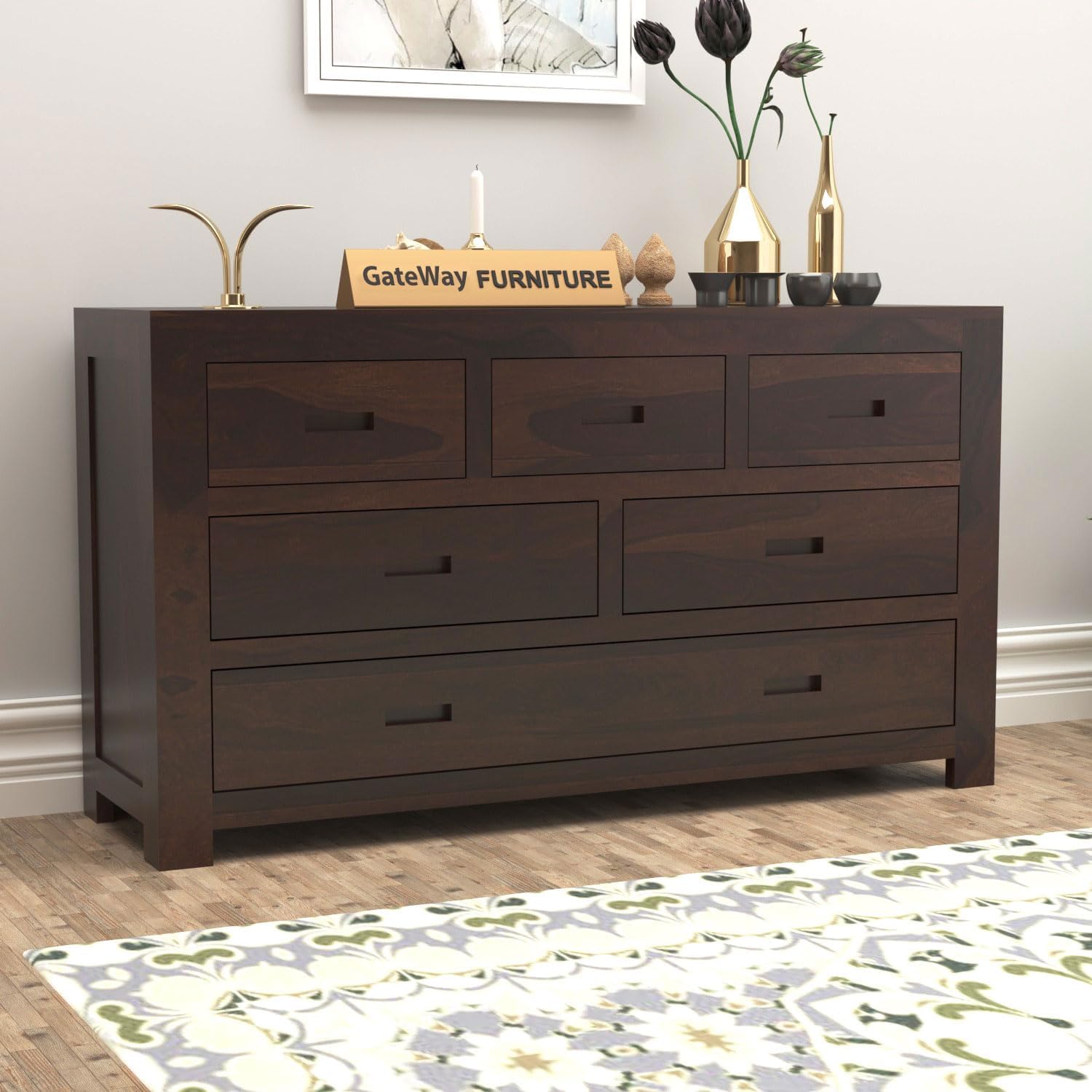 GateWay Furniture 6-Drawer Sheesham Wood Chest of Drawers for Stylish Living Room Storage (Design 24)-image-32