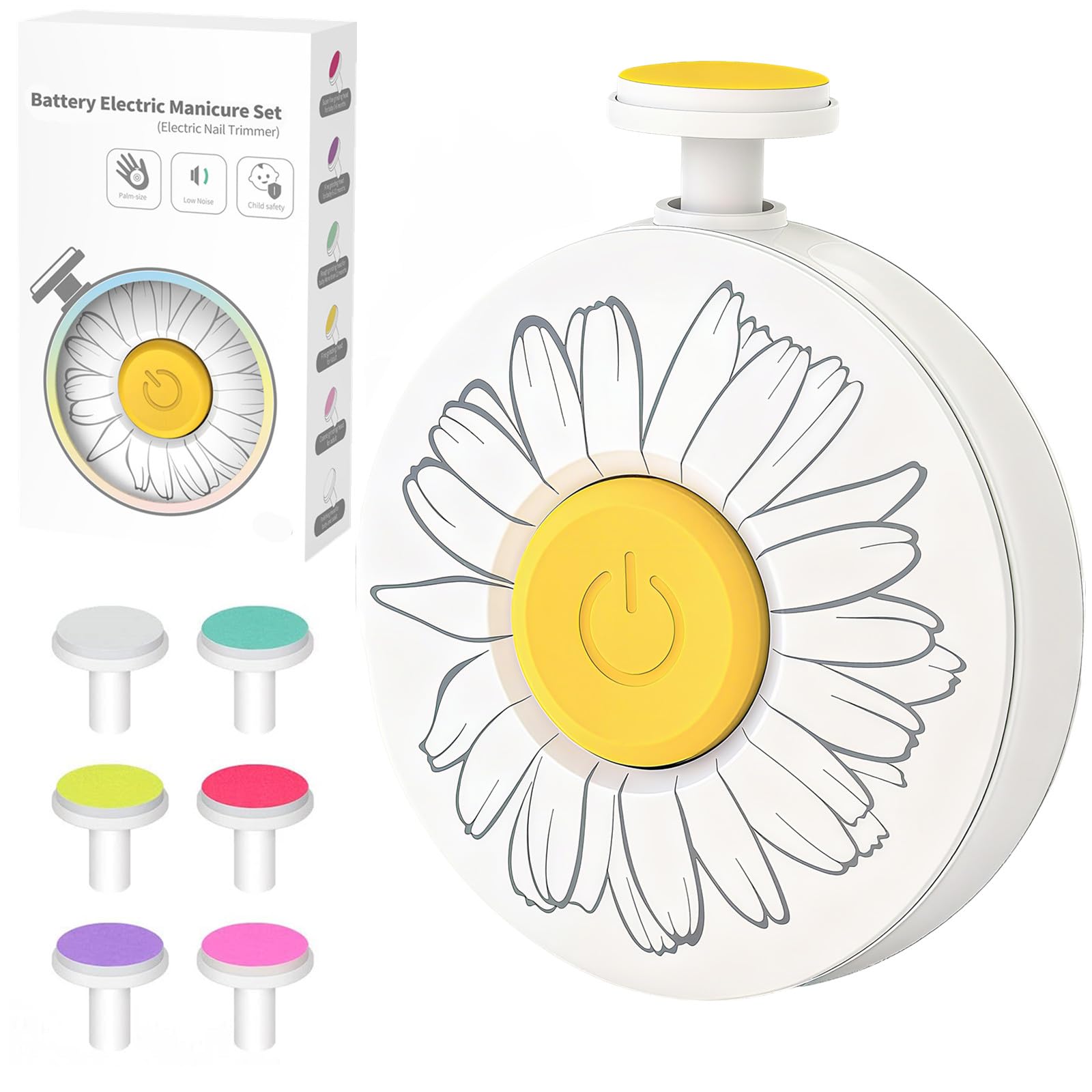 Cortauñas para bebé, cortaúñas eléctrico para bebé, seguro para recién nacidos, niños pequeños, adultos, cuidado de uñas, kit de esmalte de 6 cabezales de molienda, funciona con pilas AAA (pilas no