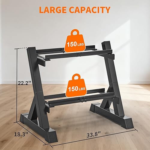 Miniatura 3 de TomCare Soporte para mancuernas, soporte de peso ajustable de 2 niveles para gimnasio en casa, soporte de metal resistente para mancuernas, pesas