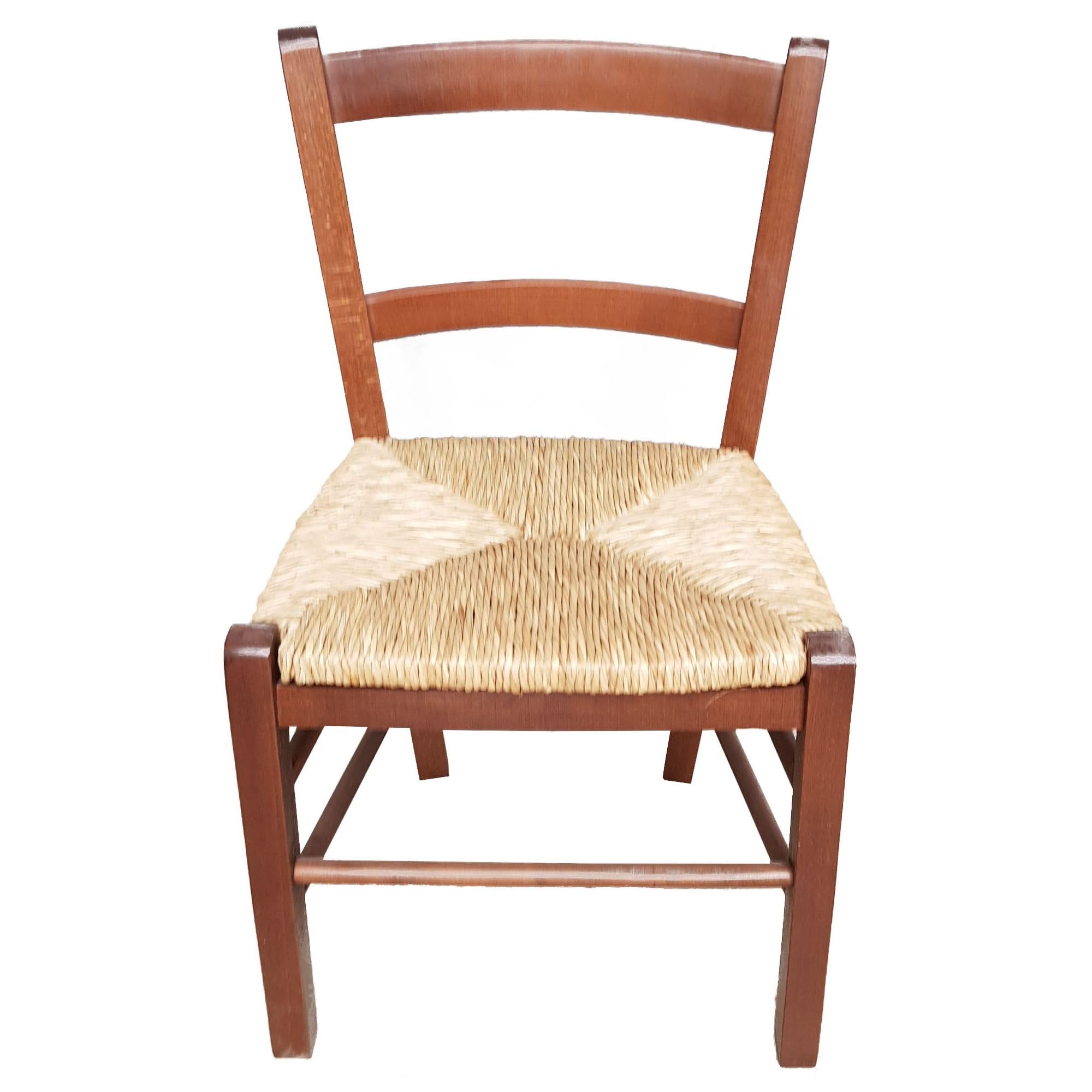 Sedia Nonna In Legno Di Faggio Con Seduta In Paglia - Design Classico Italiano, Noce, 71x33x39 Cm