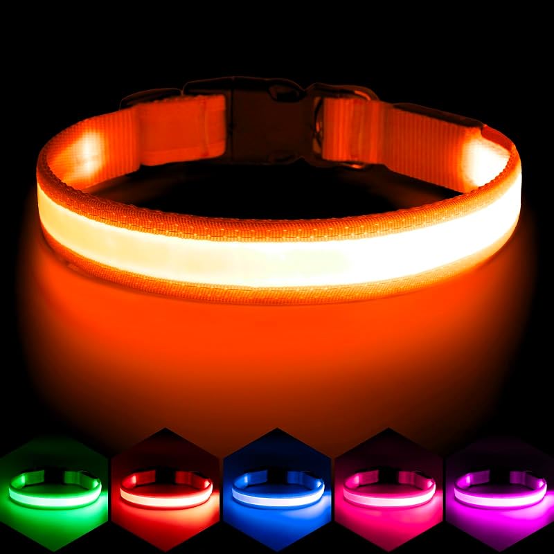 Coleira LED para Cães VIZPET Ajustável e Recarregável por USB, Laranja, Small (27,99–39,98 cm)