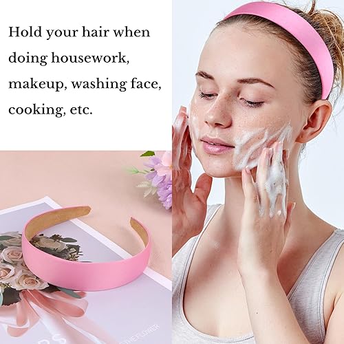Miniatura 3 de Wecoe Diadema rosa de 1.2 pulgadas de ancho de satén de seda para mujer, antideslizante, a la moda, para el regreso a clases, banda para el cabello