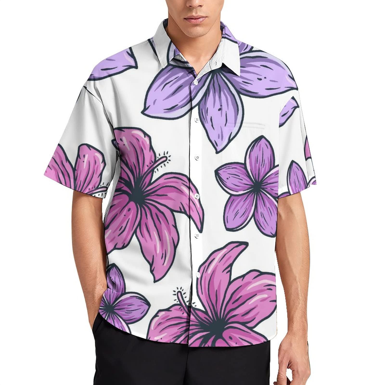Amazon.co.jp: アロハシャツ 紫の花柄 半袖シャツ メンズ ワイシャツ