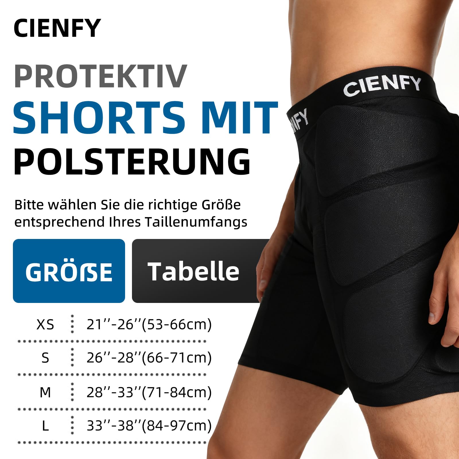 Cienfy Protektive Gepolsterte Shorts mit Eva Steißbeinpolster für Snowboard, Schlittschuh & Ski, 3D Hüftprotektor für Hüfte, Gesäß und Steißbein
