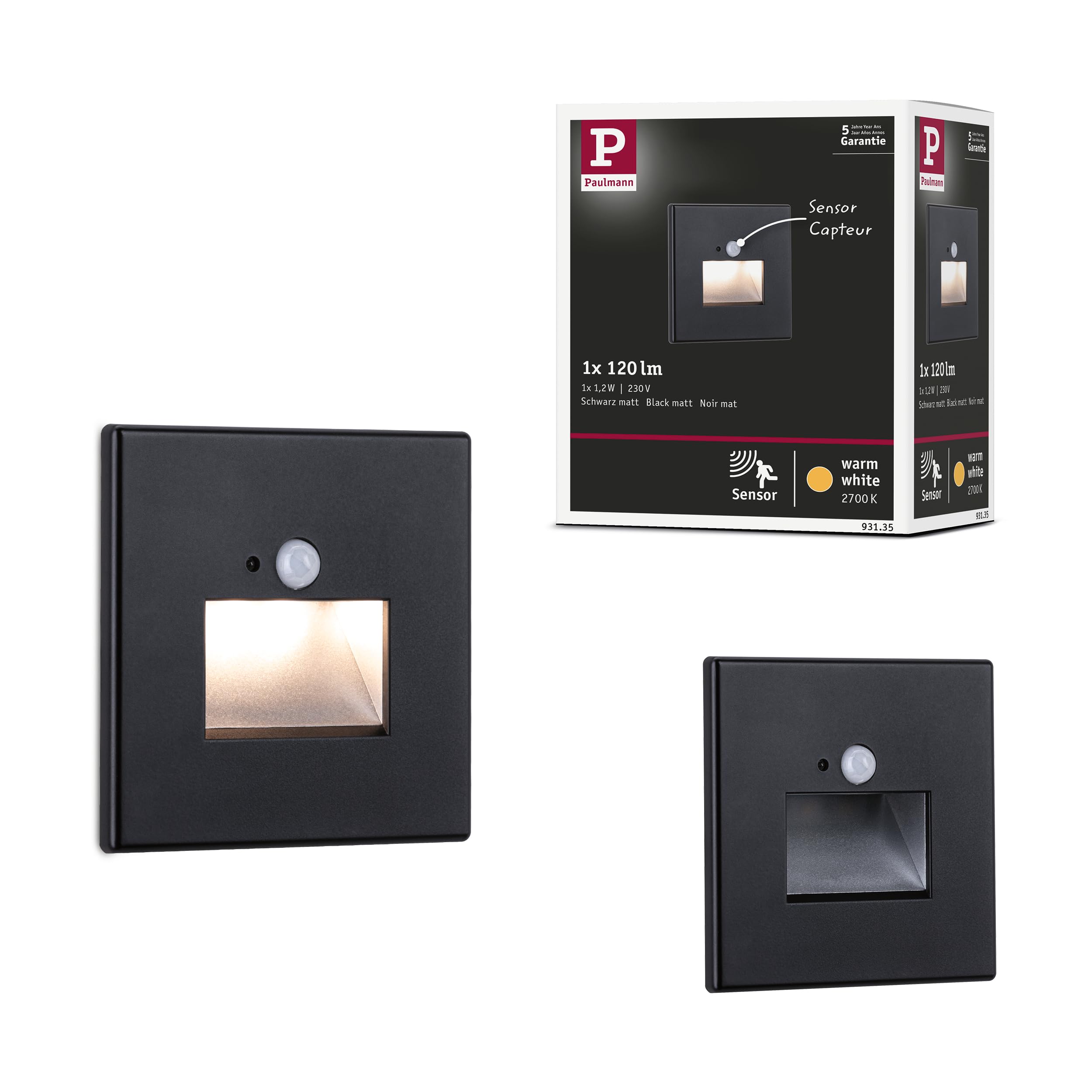 Paulmann Special Set Edge RL Rectangular LED 1x1.2W 230V PIR Sensor Black 93135