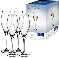 Villeroy & Boch La Divina Crystal Champagne Flutes, 4 oz Set of 4 - Elegant European-Made Glasses for Sparkling Wine & Prosecco
