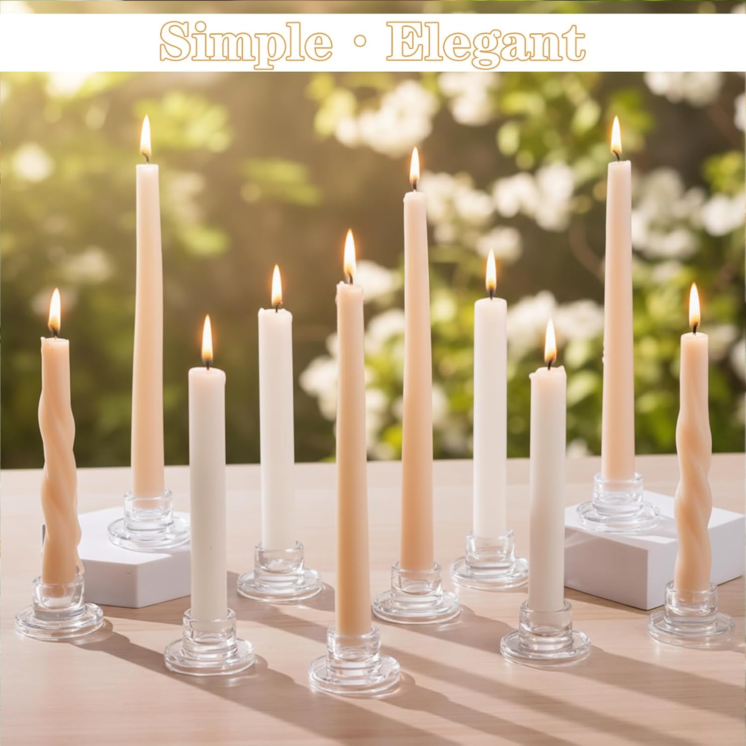 Glass Tapered Candlestick Holders: 10Pcs Small Taper Candle Holders Bulk Clear Candle Sticks Holder Decor Short Modern Candle Holder for Table Centerpiece Wedding Christmas Dinner Party - Image 6