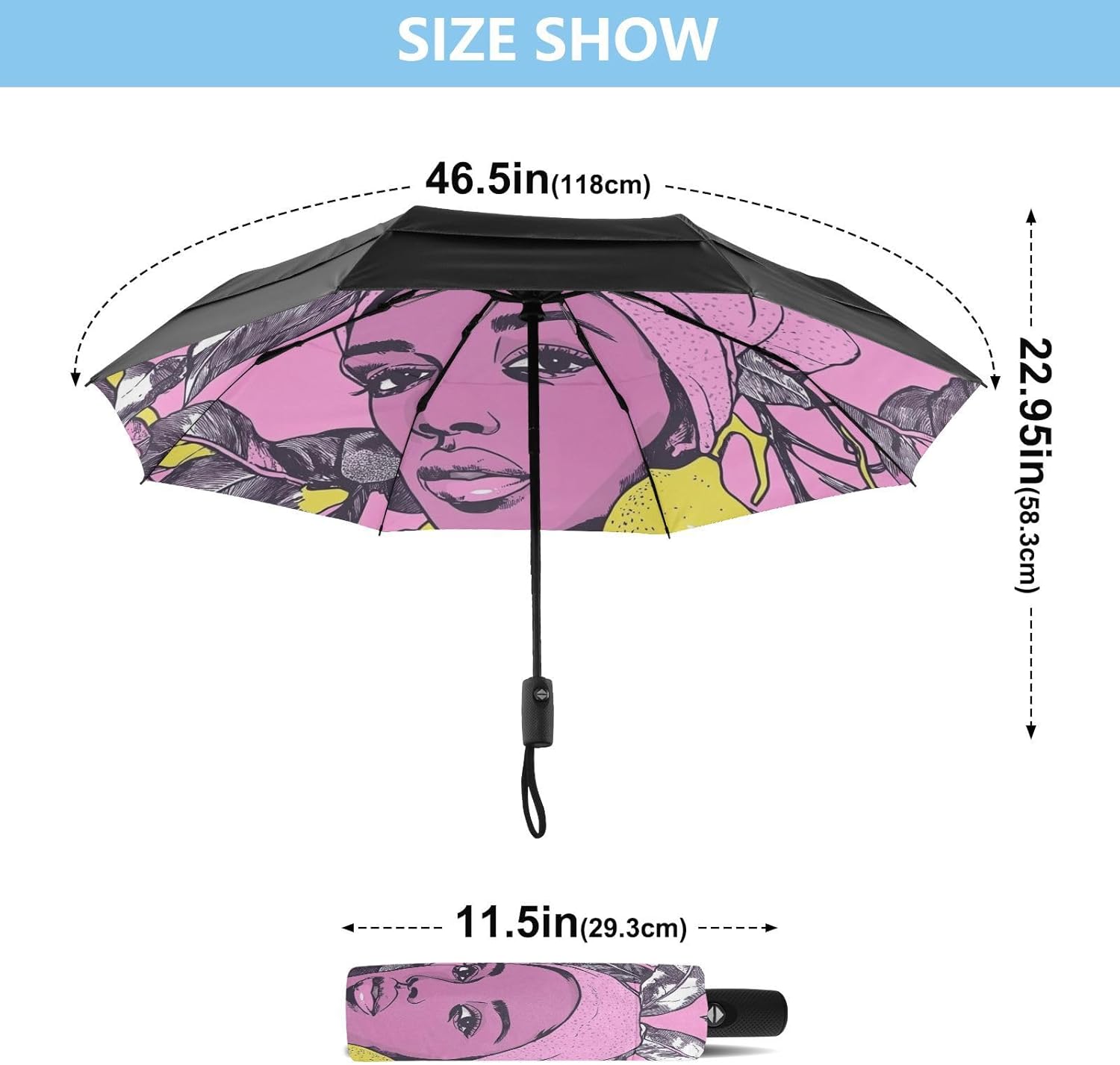 Lemons Baby Pink Travel Windproof Umbrella Compact Foldable Umbrellas for Student Car Essentials