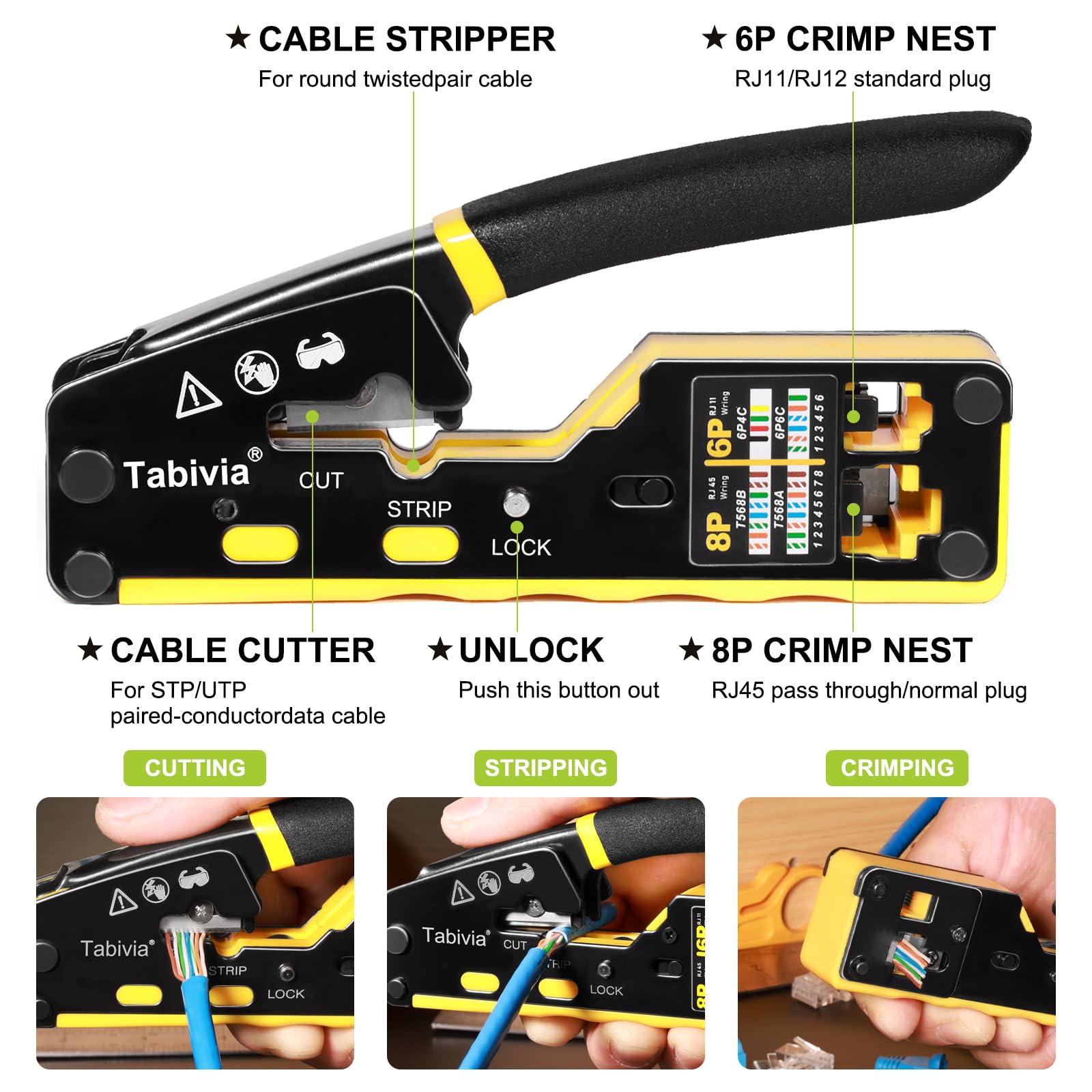 Herramienta de crimpado RJ45 para cables Ethernet Cat5, Cat5e, Cat6, kit de herramientas de crimpado Ethernet con probador de cables de red, 50 conectores Cat6 y botas para reparación de LAN