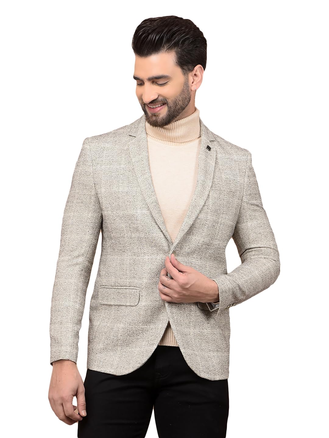 crimsoune club Men's Beige Checked Single Breasted Blazer-picture-16