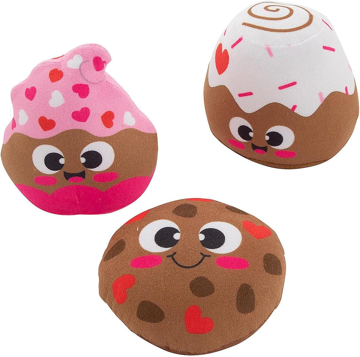Fun Express 2 1/4" – 4 1/4" Valentine's Day Sweet Treats Stuffed Toys - 12 Pieces