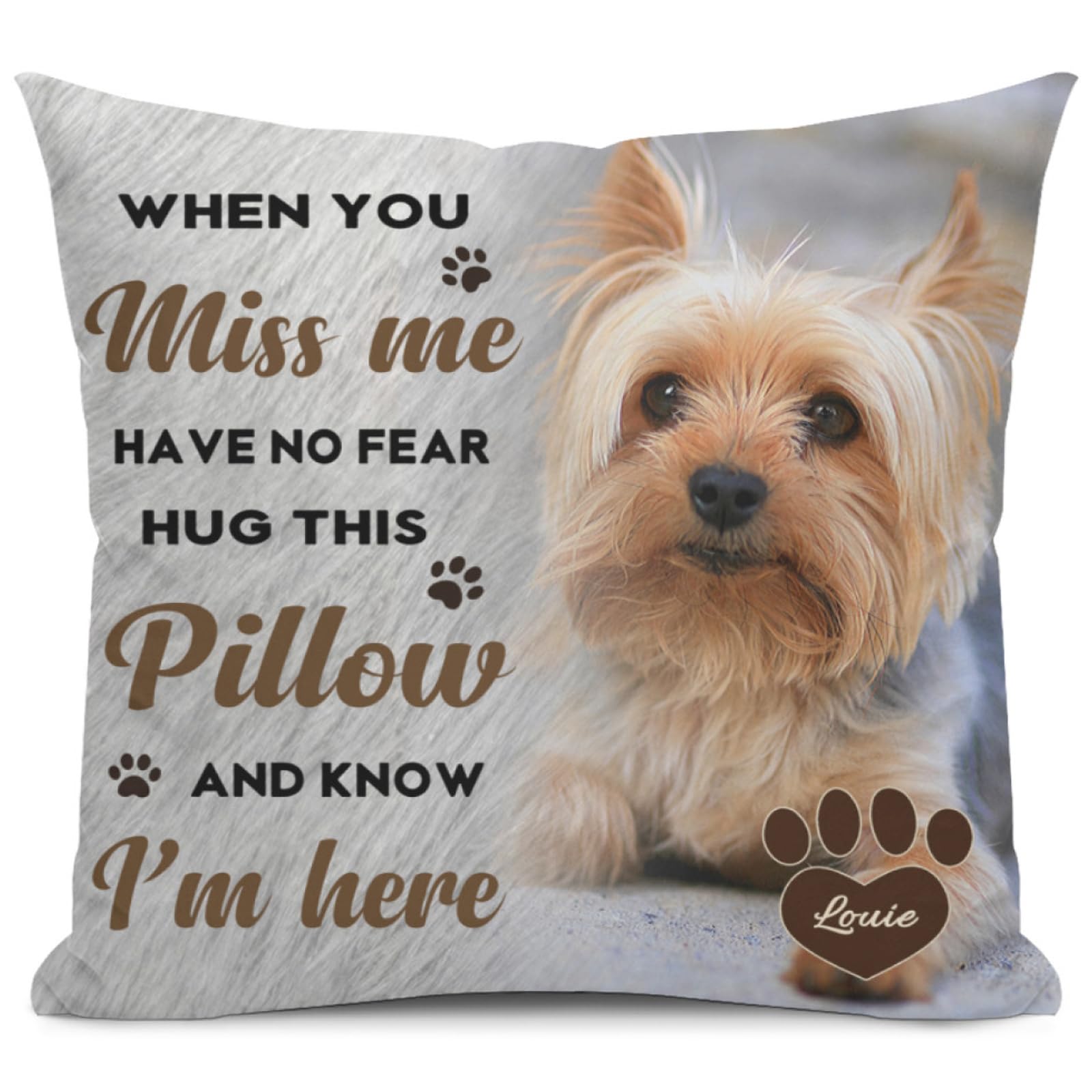 Alienc Personalised Dog Memorial Pillow with Photo, Pet Memorial Cushion Cover(Optional Inner Pad), Custom Pet Memory Gift, Soft Sympathy Gift for Loss of Dog or Cat