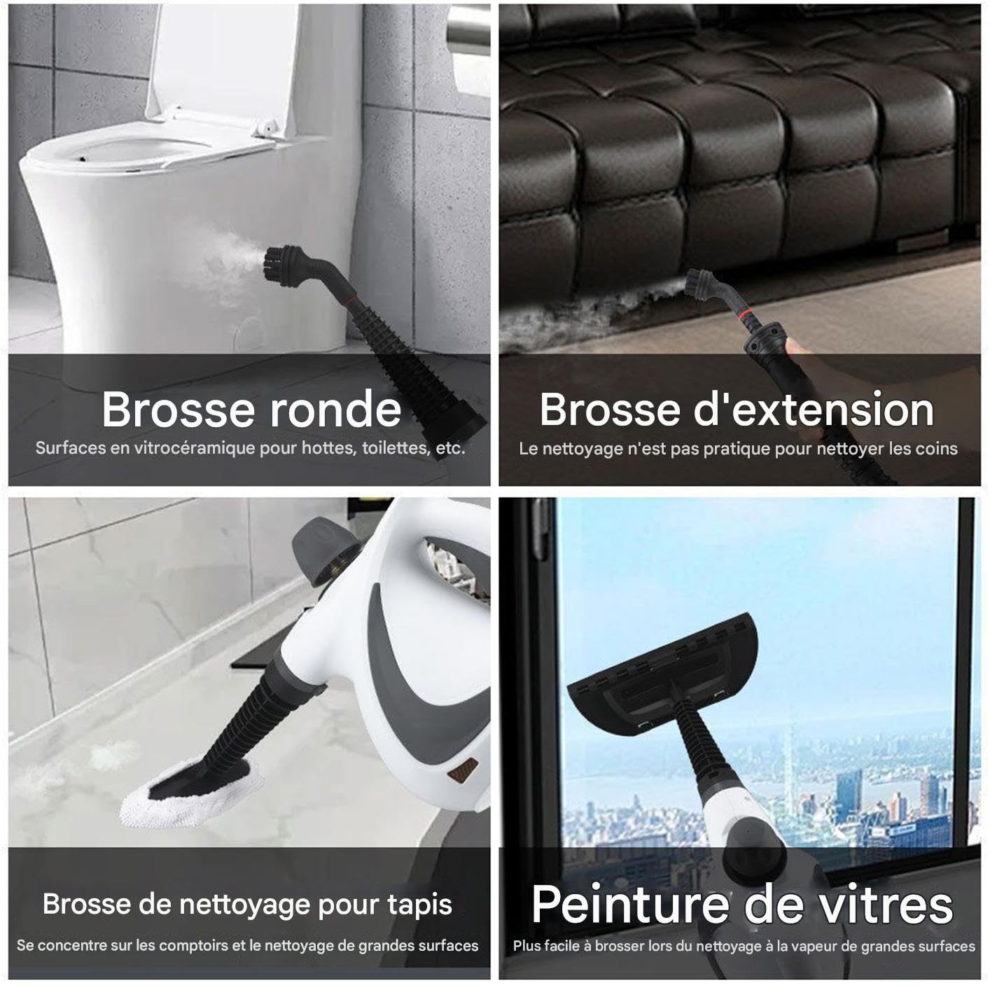 Limpiador de vapor – Detergente de vapor manual para baldosas | Quitamanchas eléctricas con 12 accesorios para suelos de parquet, moqueta sofá, zona de animales, detalle de coche, de ropa