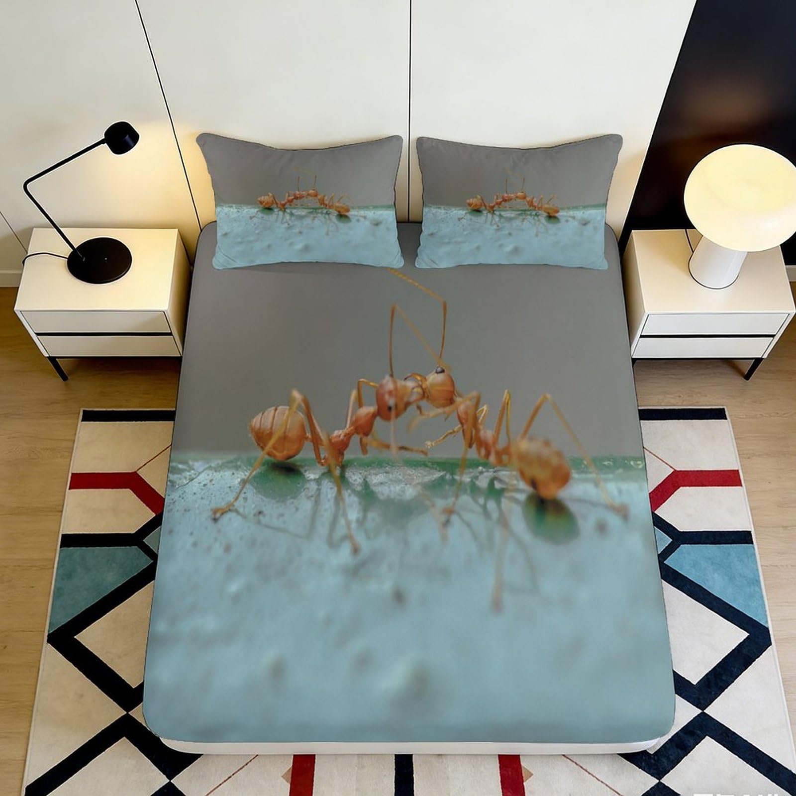 3D Printed ant motif Fitted Sheet, stylish soft touch Microfiber, apartment bedding, wrinkle resistant, easy care, guest room decor, dustproof bed cover, home use 90x200x25cm
