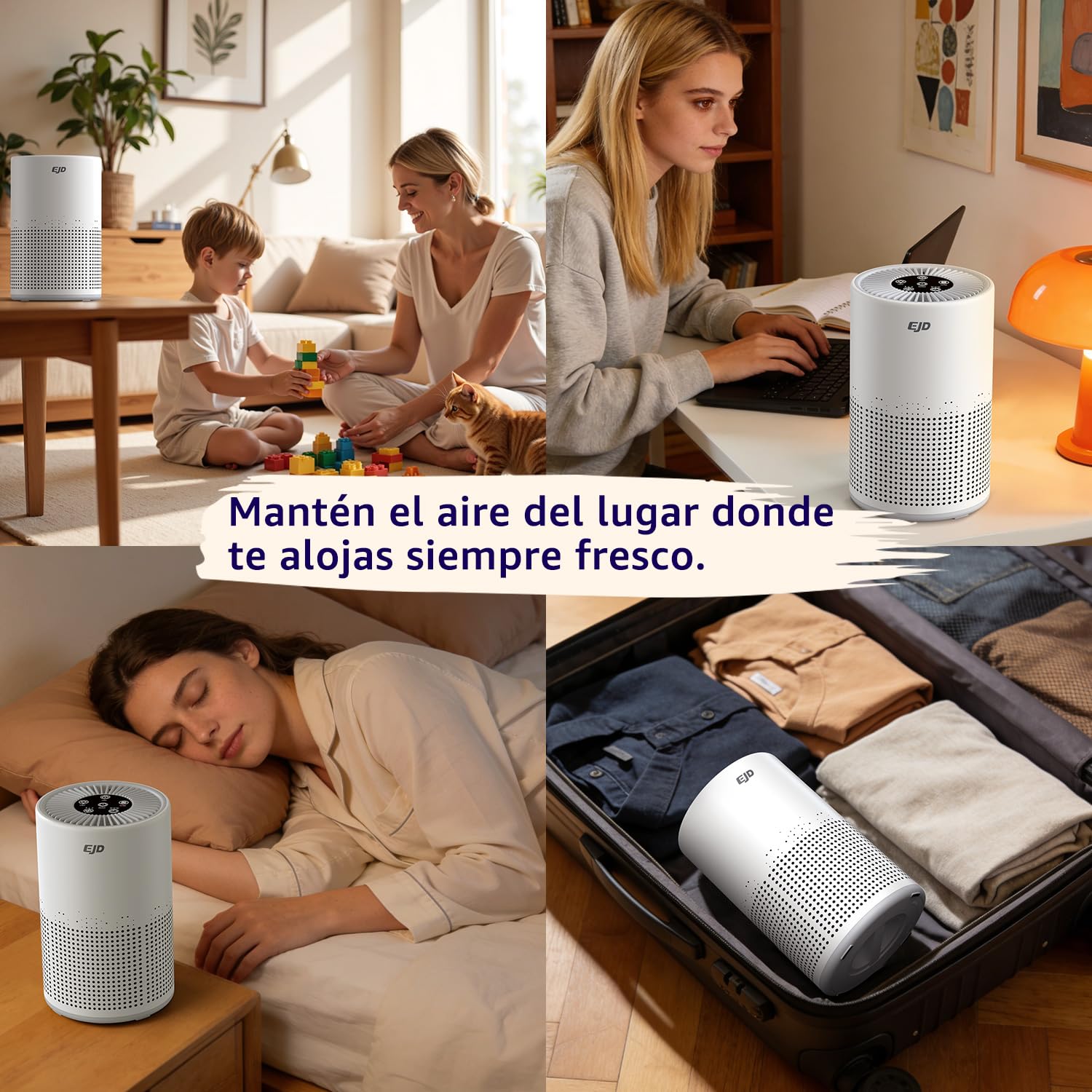 Purificador de aire EJD H13 True HEPA para hogar y dormitorio | Modo de suspensión de 12 dB, control de velocidad, temporizador, para olores, polvo, humo y polen