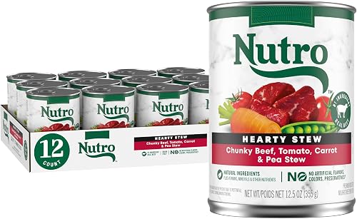 Nutro Hearty Stew Adult Natural Grain Free Wet Dog Food Cuts in Gravy Chunky Beef, Tomato, Carrot & Pea Stew, 12.5 oz Cans (12 Count, Pack of 1)