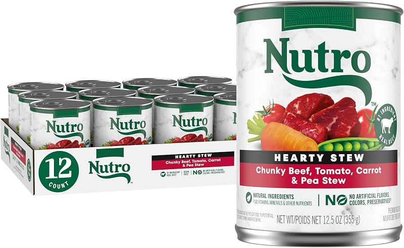 Ração úmida para cães adultos Nutro Hearty Stew com carne bovina em molho, 354 g, pacote com 12