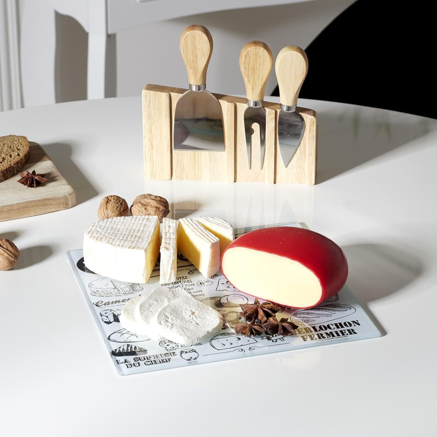 Bistro ka1732 Brown Wood Cheese Board with 3 Utensils AIMANTES 21.1 x 4 x 22 cm