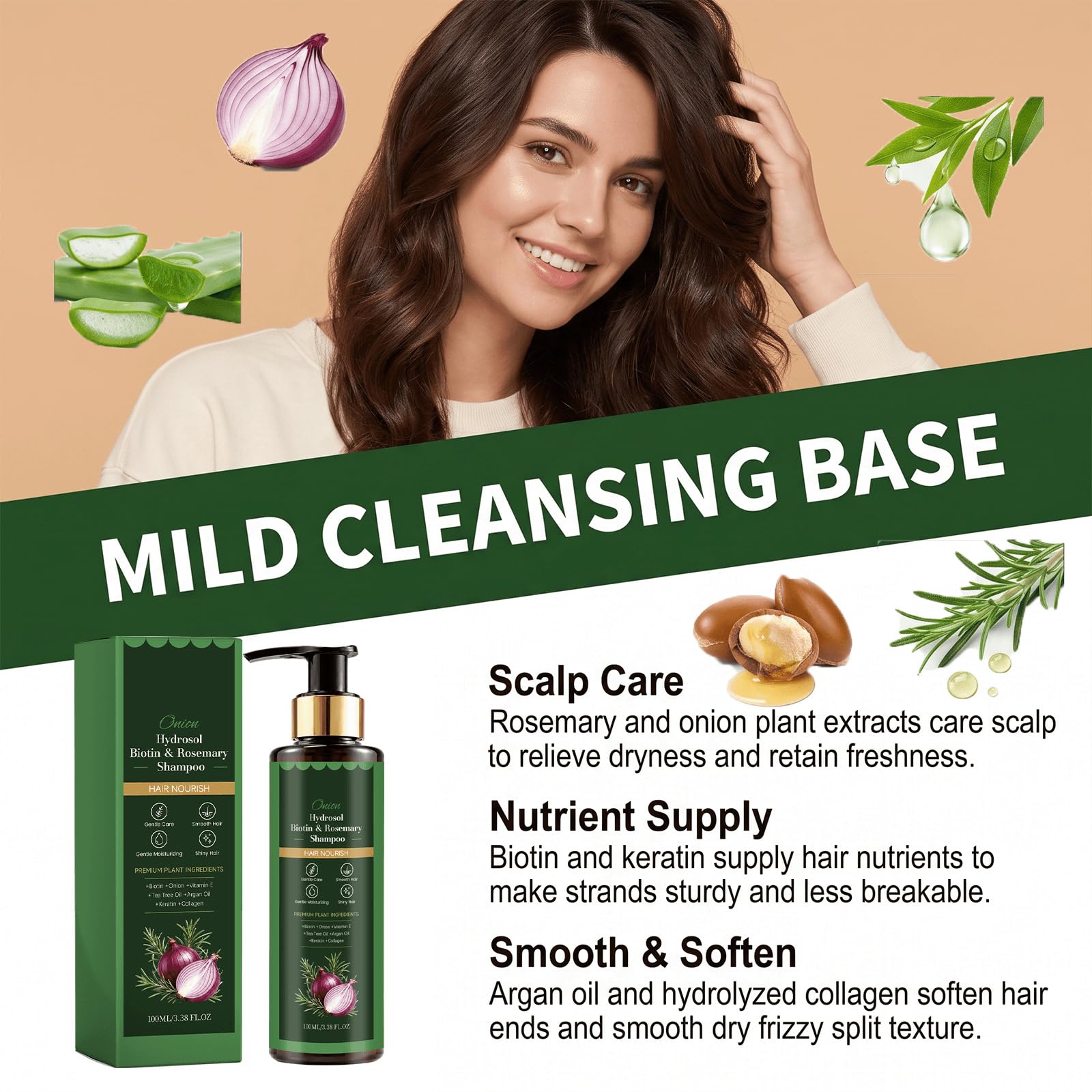 Zwiebel-Hydrosol-Rosmarin-Biotin-Shampoo und -Spülung, Haarwuchs-Shampoo und -Spülung, Zwiebel-Shampoo, Champu-Cebolla, sanfte Kopfhautpflege für Ölkontrolle und stärkeres, (10pcs-B)