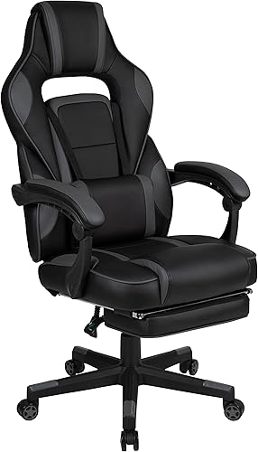 Miniatura 359 de Flash Furniture Juego de escritorio para juegos negro y silla de carreras blanco/negro con soporte para tazas, gancho para auriculares y soporte