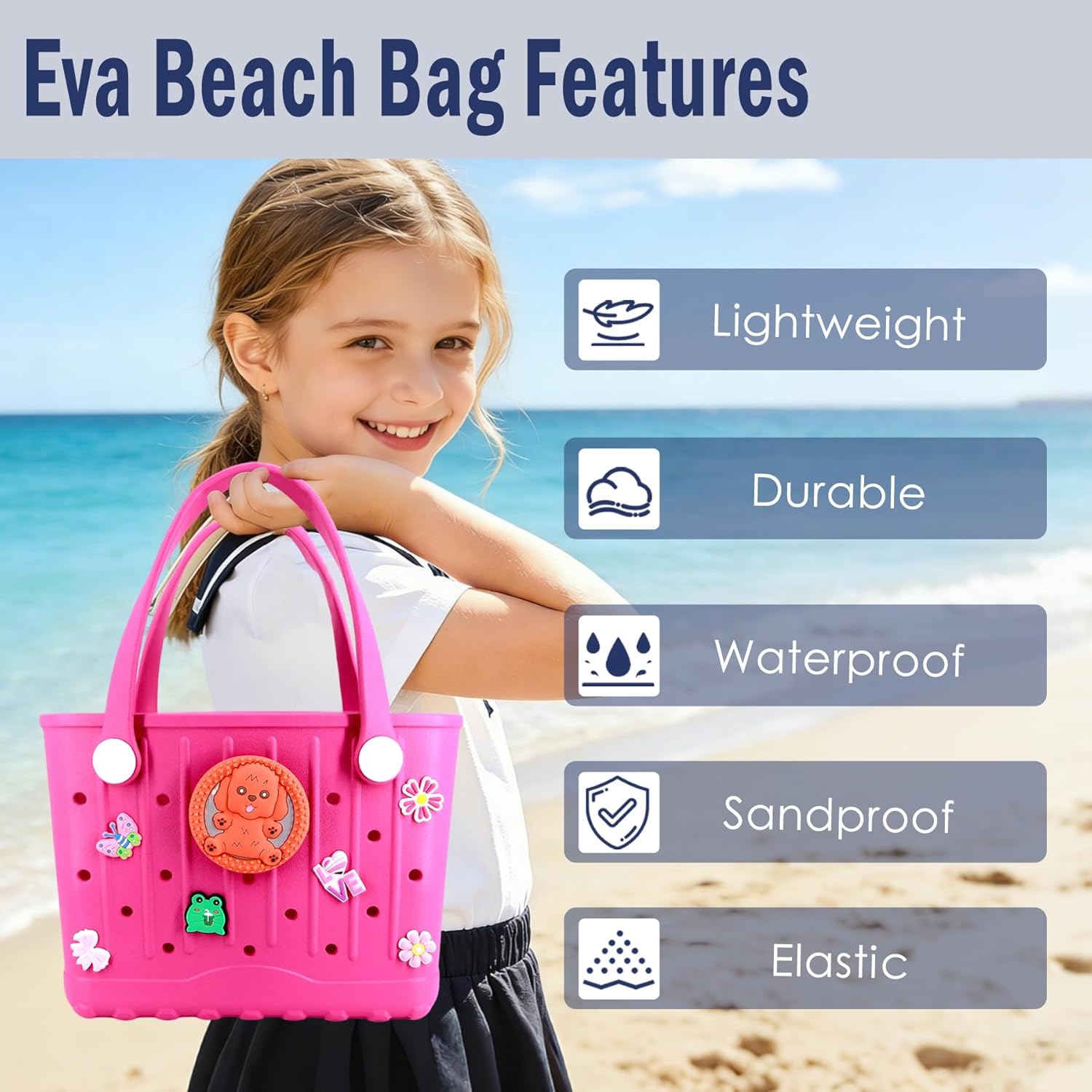 Small Rubber Tote Bag Waterproof Rubber Beach Bag with Charms Lightweight Travel Handbag for Beach,Pool,Work,Sport | Rubber Beach Bag