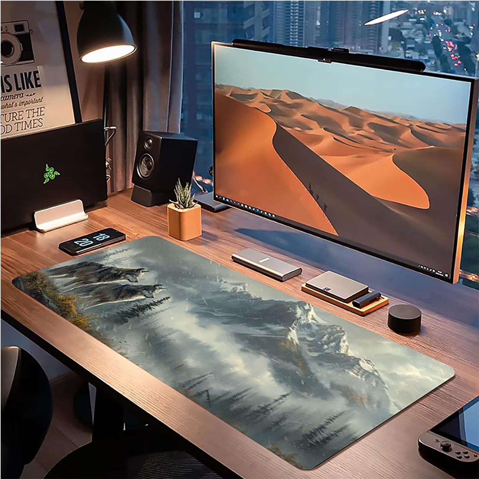 Tappetino Mouse XXL 1500 x 800 mm, Tappetino Mouse Lupo, Gaming Mousepad Migliorare la Velocità e la Precisione, Mouse Pad con Base in Gomma Antiscivolo, Ufficio Accessori Gaming, Grigio F-3027