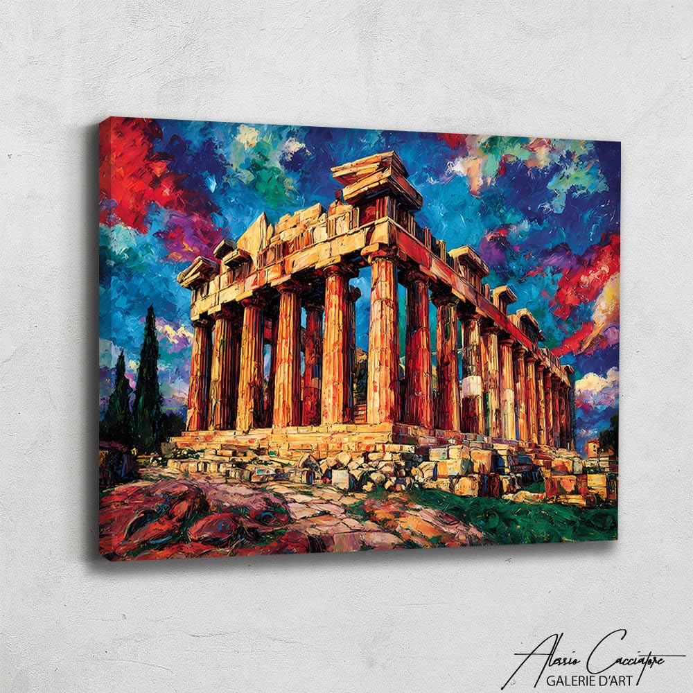 Alessio Cacciatore Quadro architettura greca antica - Decorazione da parete storica - Cornice con stampa Partenone Atene - arte da parete classica - Idee Deco per ufficio professionale (40 x 30 cm)