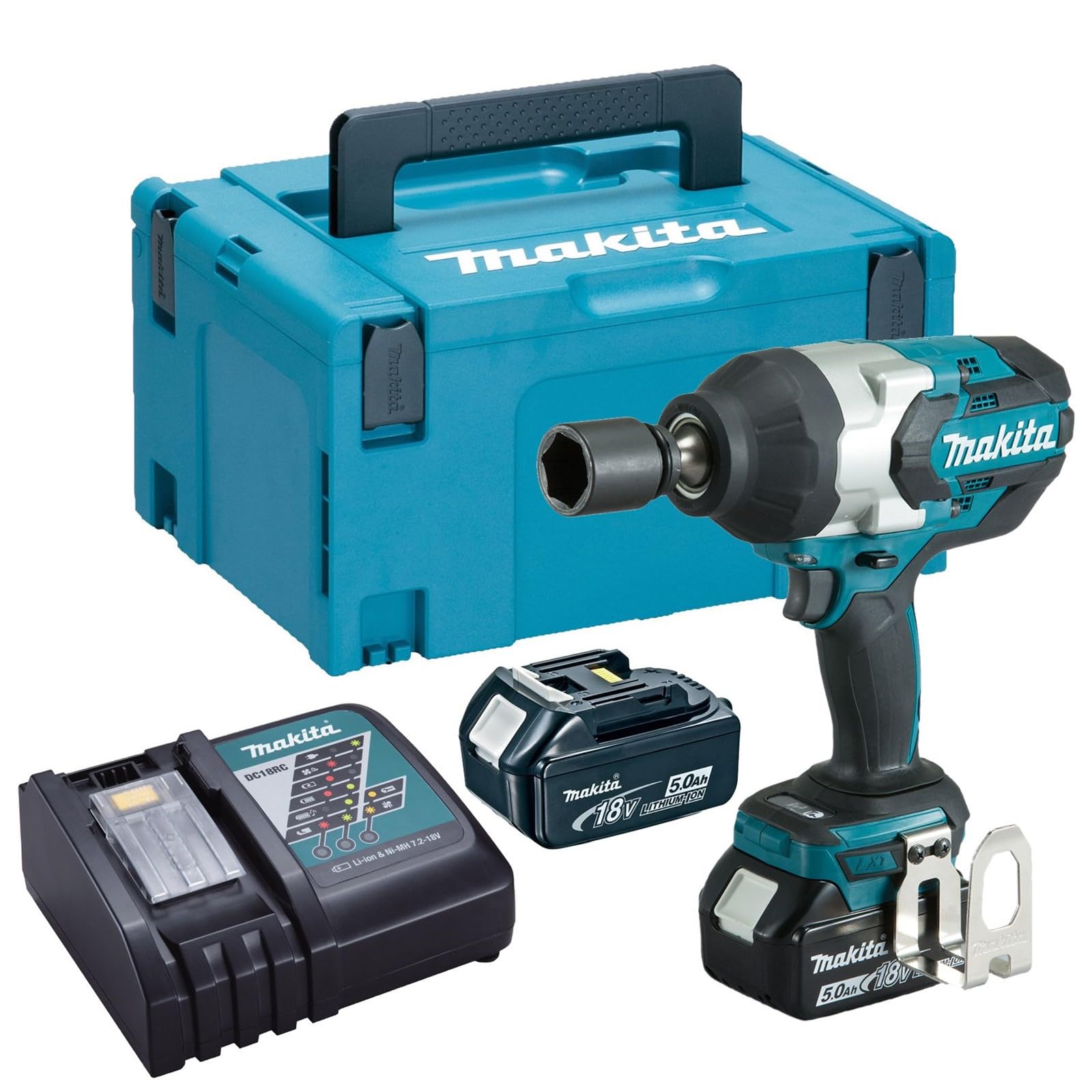 Makita Lxt DTW1001 Akumulatorowa Wkrętarka Udarowa, Niebieski/Czarny, z 2 x akumulatorem 5,0 Ah