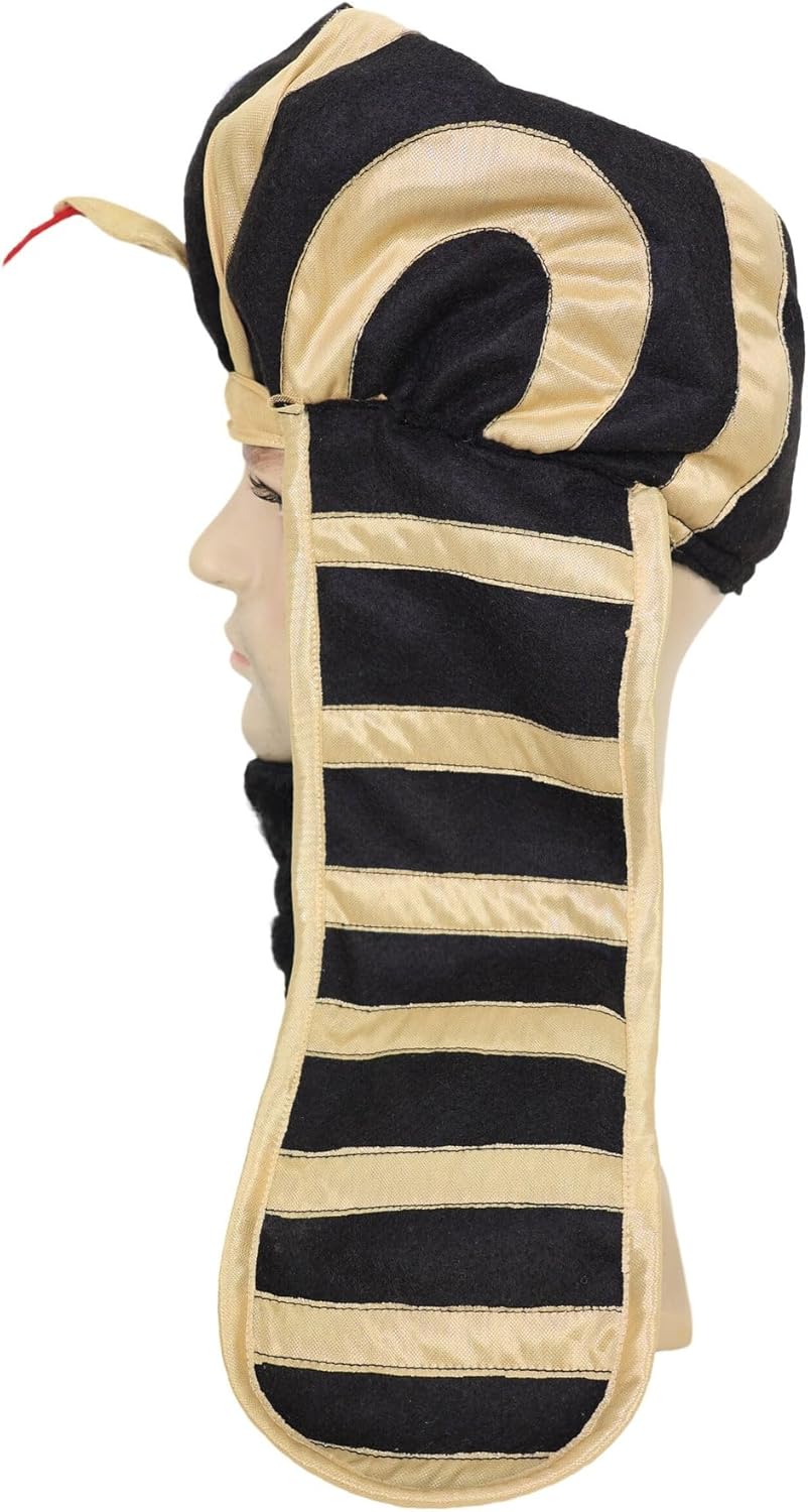Men's Pharaoh Multicolor Beard & Head Cap Set – Self-Adhesive, Synthetic Fiber, for Halloween & Cosplay