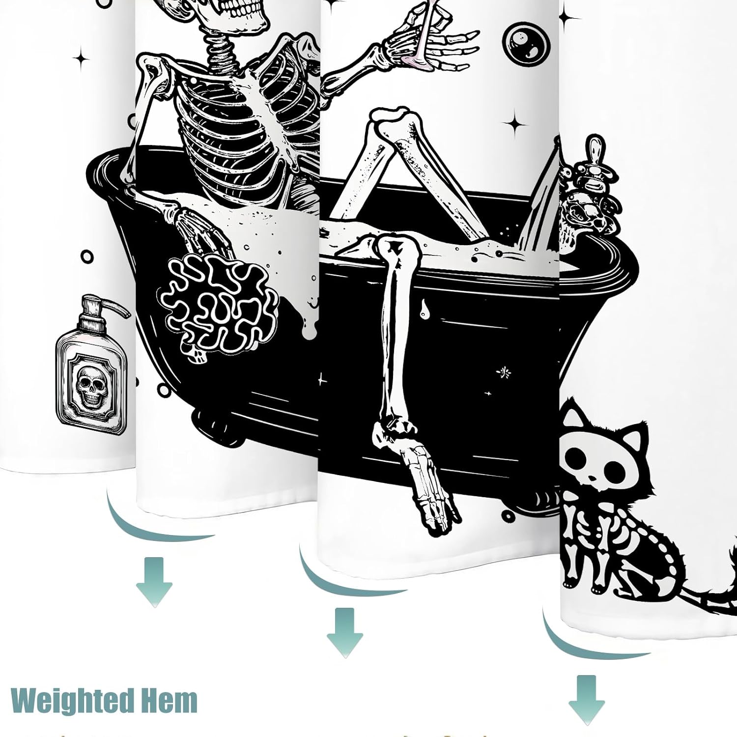 Skeleton Shower Curtain Funny Shower Curtain Fun Shower Curtains for Bathroom Skull Shower Curtain Set with 12 Hooks Funny-01 72×72 Inches
